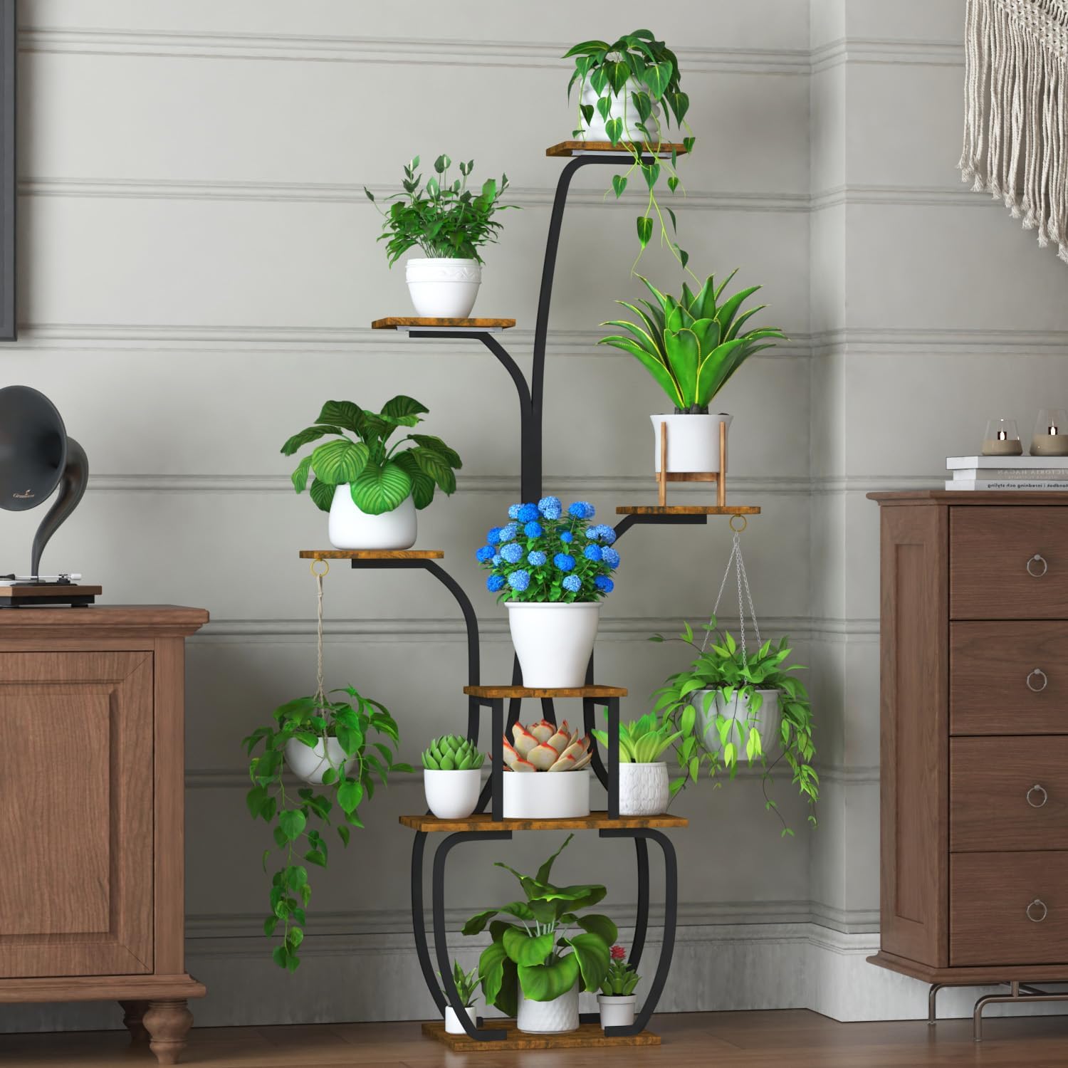Plant Stand Indoor with Grow Lights, 7 Tiered 55" Tall Plant Shelf, Heavy Duty Metal Corner Flower Pot Holder Rack