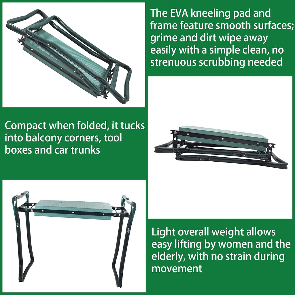 Garden Kneeler Seat Gardening Stool Bench Foldable Portable Knee Stools with Tool Bag Pouch Soft EVA Foam Kneeling Pad