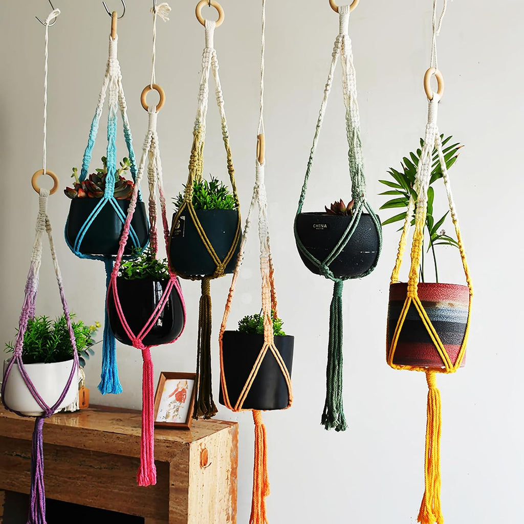 7-Pack Plant Pot Hanger,Indoor Pot Holder, Boho Decor,33“, Green Blue Orange Purple Blue Yellow Pink (No Pot & Plant)