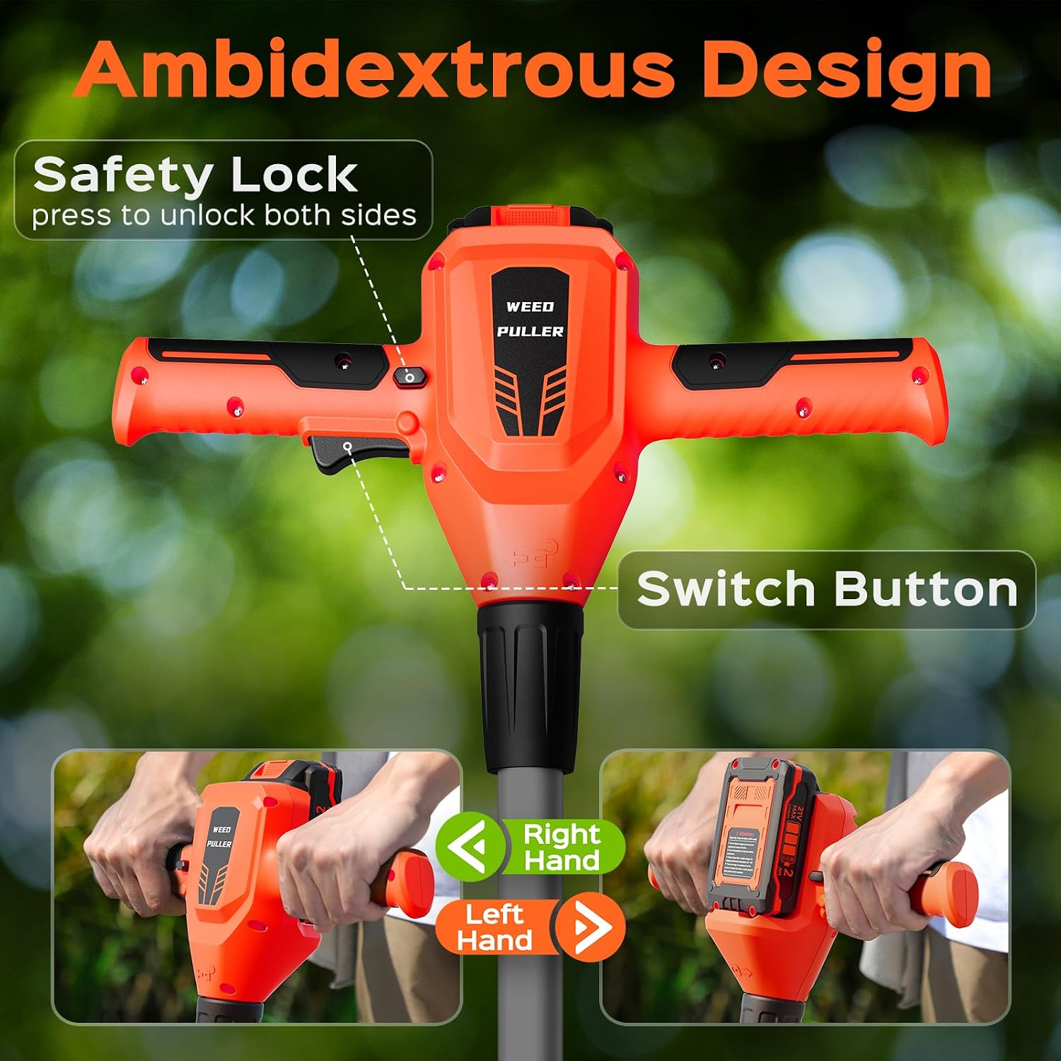 Weed Puller Tool, 21V Powerful Garden Tools Electric Weeder Tool, Orange | Weed Remover Tool with 2.0Ah Battery and