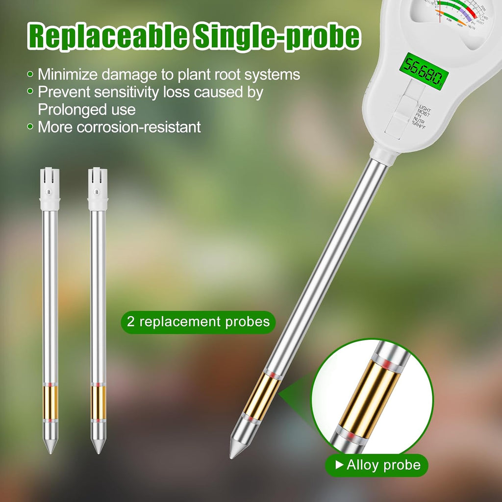 SPECILITE 6-in-1 Digital Soil Tester with Dual Screen & 2 Removable Probes | Moisture, PH, Sunlight, Temperature &