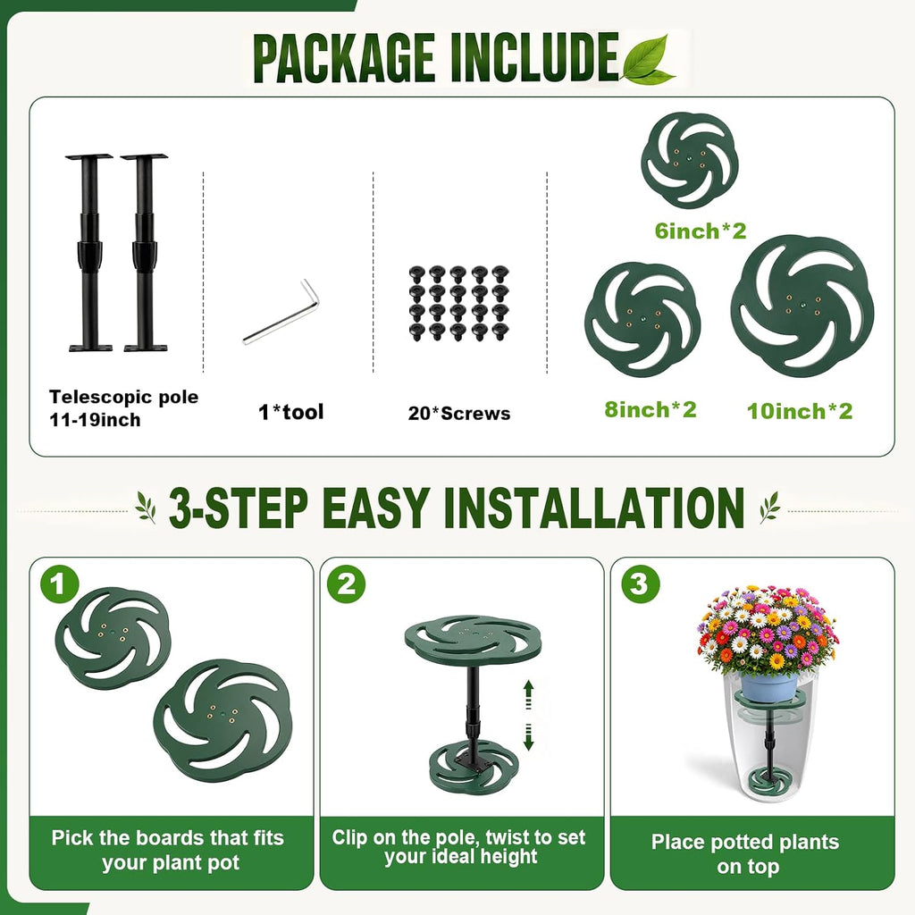 2 Pack Plant Risers for Inside Pots, 12-21" Adjustable Height Plant Riser | Plastic Planter Inserts for Large Tall