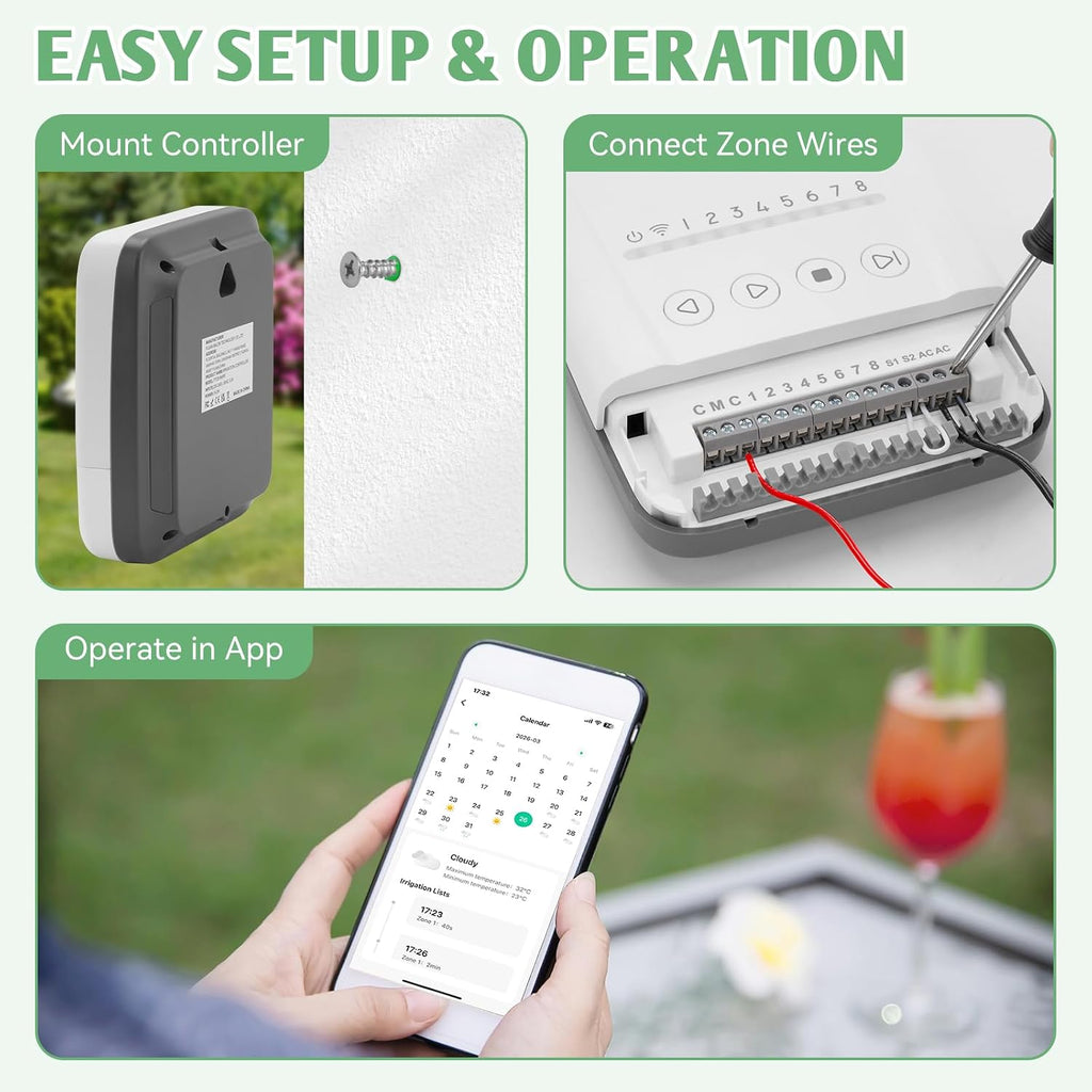 WiFi Smart Sprinkler Controller, 8 Zone | Irrigation Controller with APP Control, Local Weather Intelligence, Rain