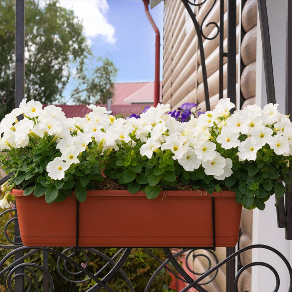 6 Pcs Window Box Planter, 17" Rectangular Planter Box with Saucers, Black | Sturdy Plastic Planter Boxes, Outdoor
