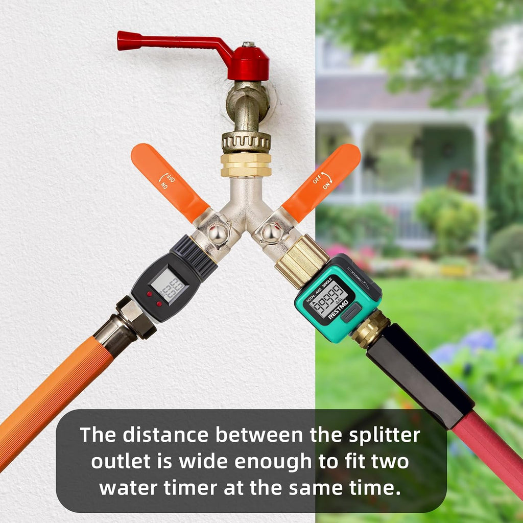 2 Way Hose Splitter, Brass High Flow Garden Hose Splitter Heavy Duty, Hose Connector, Water Spigot Splitter, Full Flow