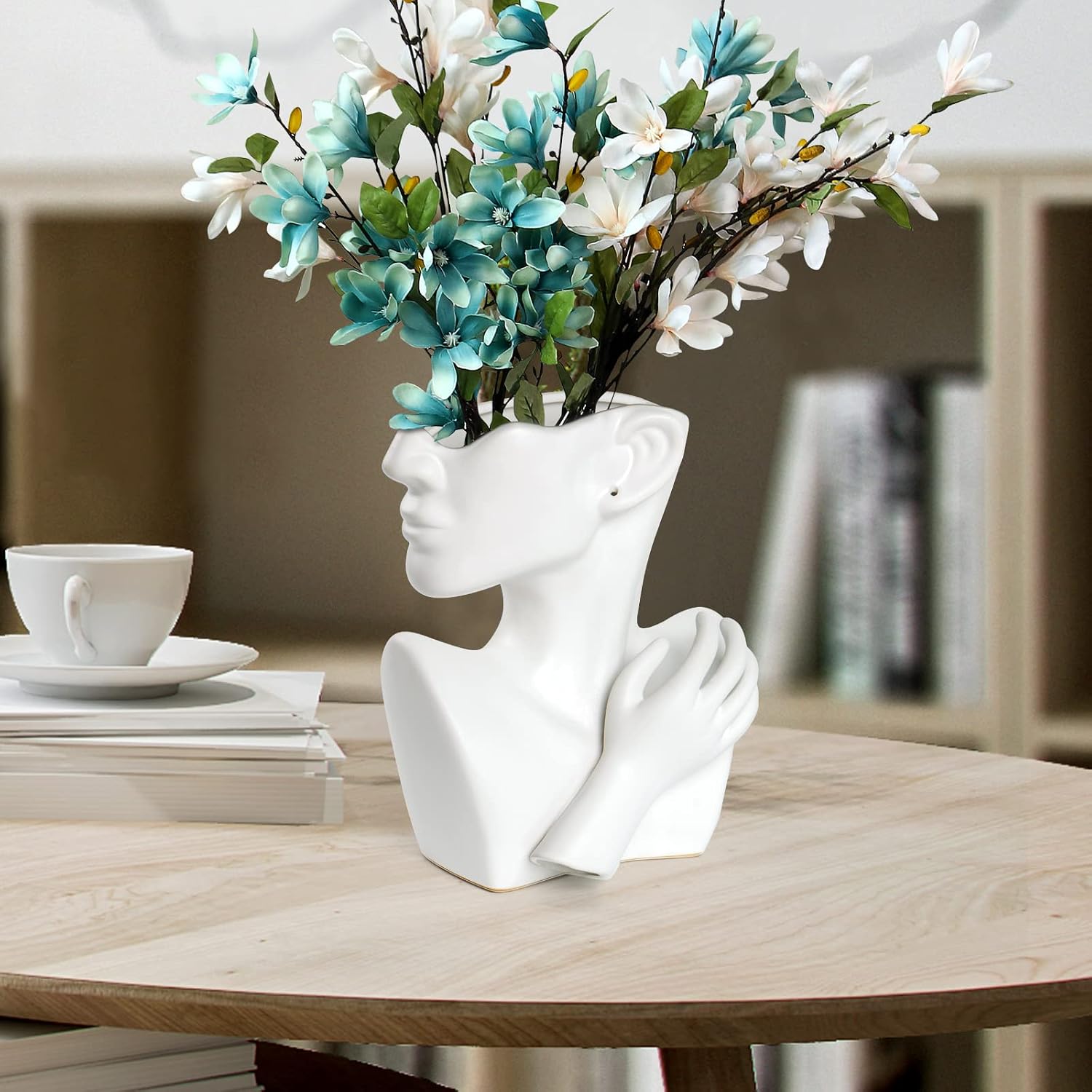 GDYOOSHOW Face Vases for Flowers Bust Planter Ceramic Head Vase Display Jewelry Rack White 9.84 Inches High Suitable