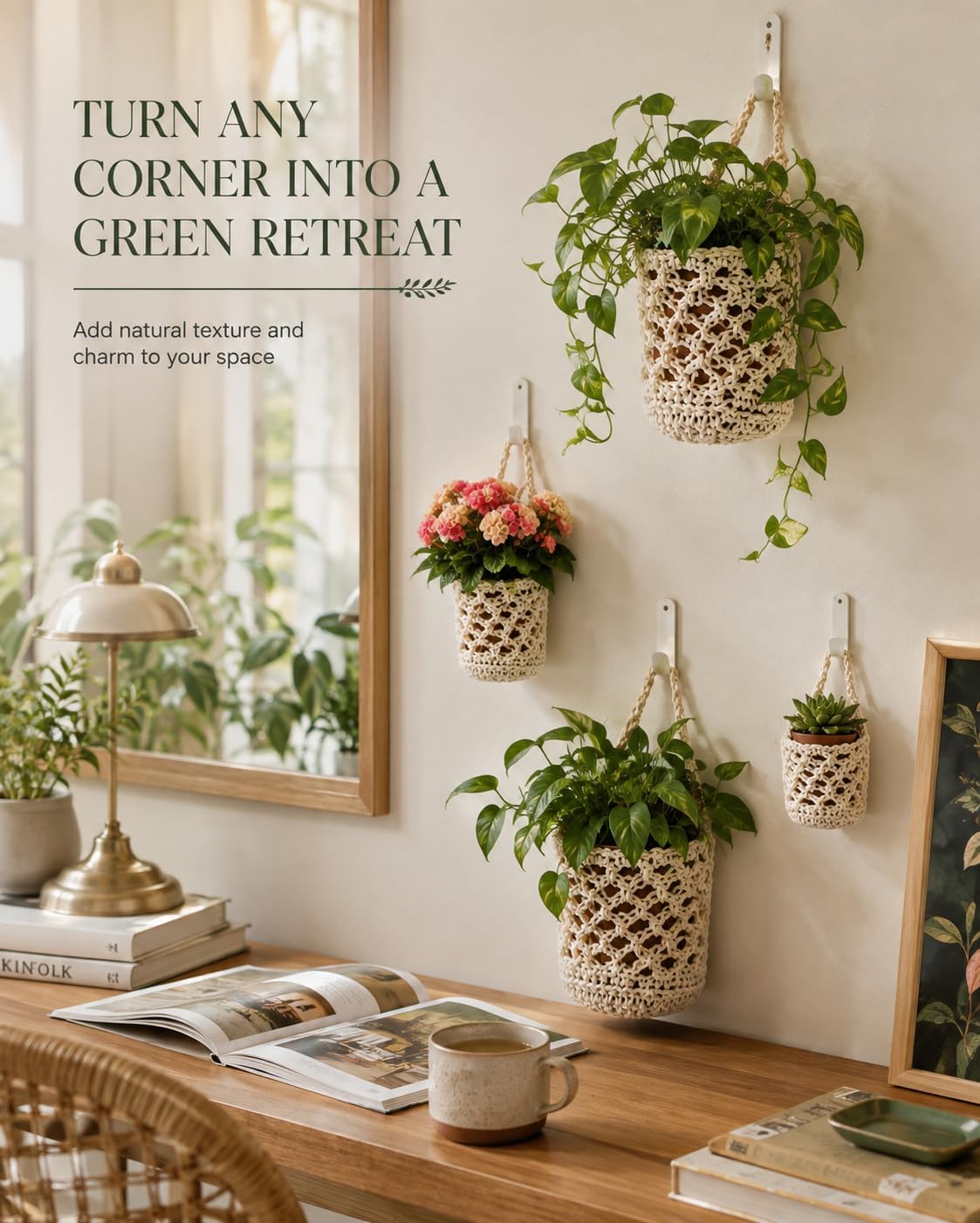 Plant Hanger Indoor, Hanging Planters for Indoor Plants 6 Pack Cotton Woven Wall Basket Set, 3 Size Macrame Plant