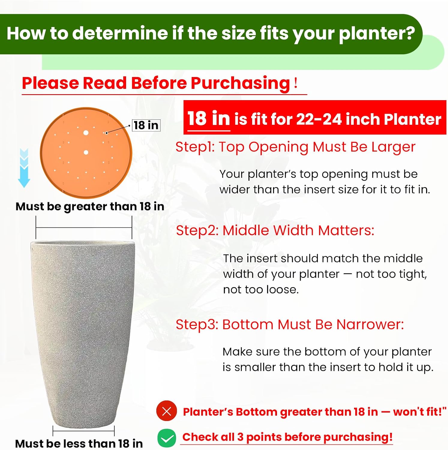 2-Pack Round Planter Insert - Plant Pot Insert, 18 inch | Use Less Potting Soil, Planter Accessories for Indoor &