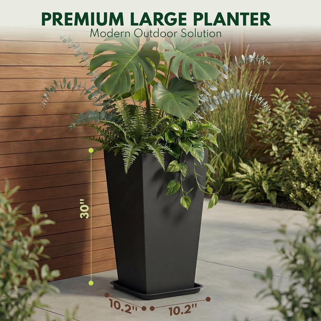 PASAMIC 30 Inch Outdoor Planters Set of 2, Large Tall Planters with Drainage Holes, Weather Resistant Flower Pots for