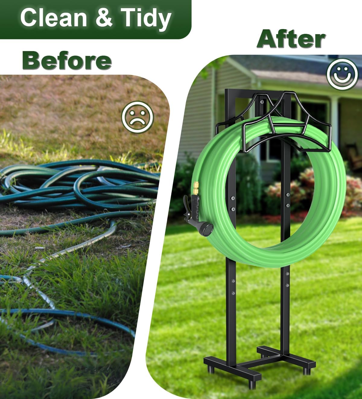 Garden Hose Holder With 4 Spikes, Freestanding Metal Hose Stand for Outdoor Garden, Detachable Hose Storage Rack for