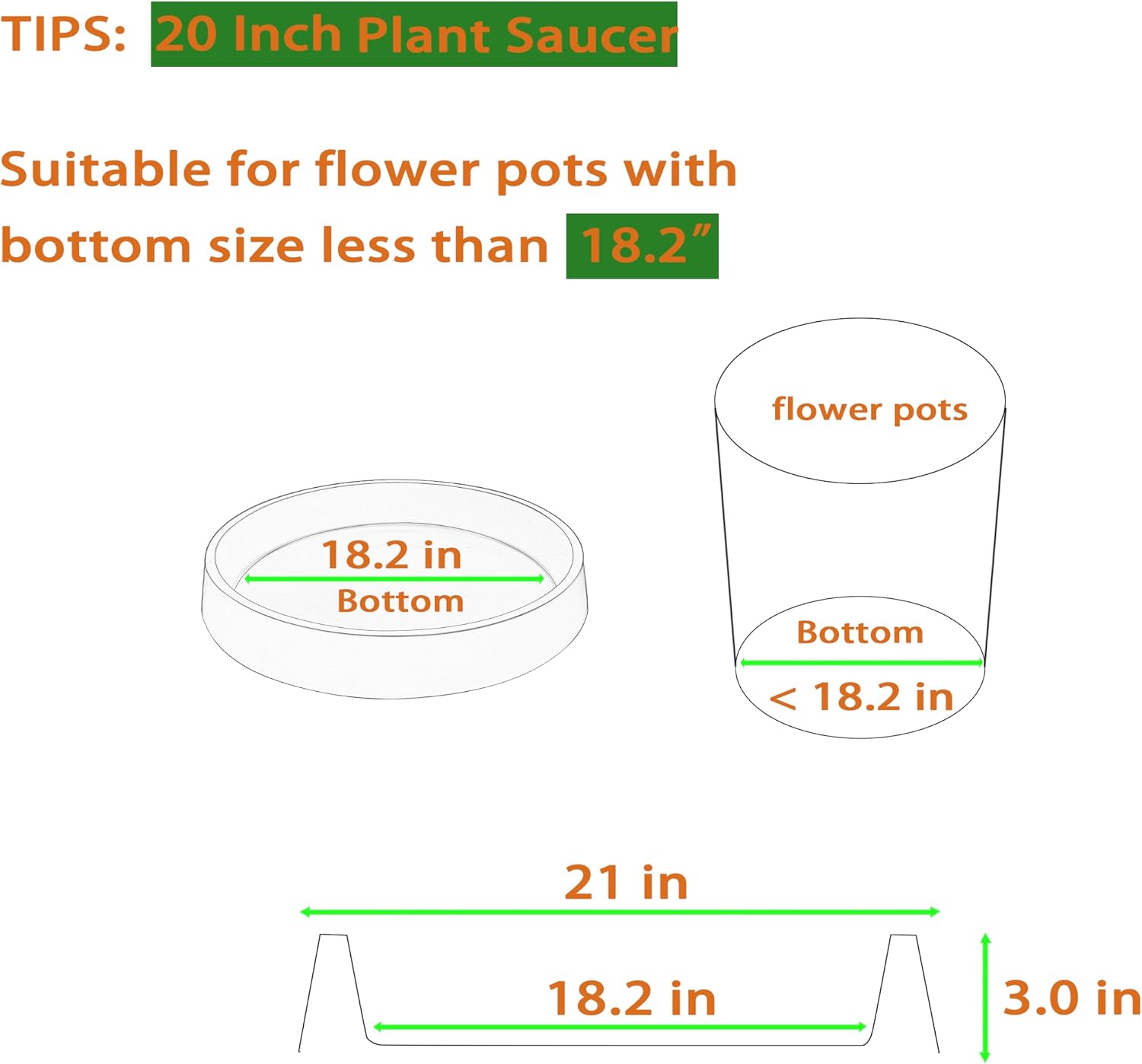 Plant Saucer Tray for Ceramic Plastic Pots, 20 inch Plant Saucers for Indoors, Pot Saucers Trays, Bird Bath Bowls