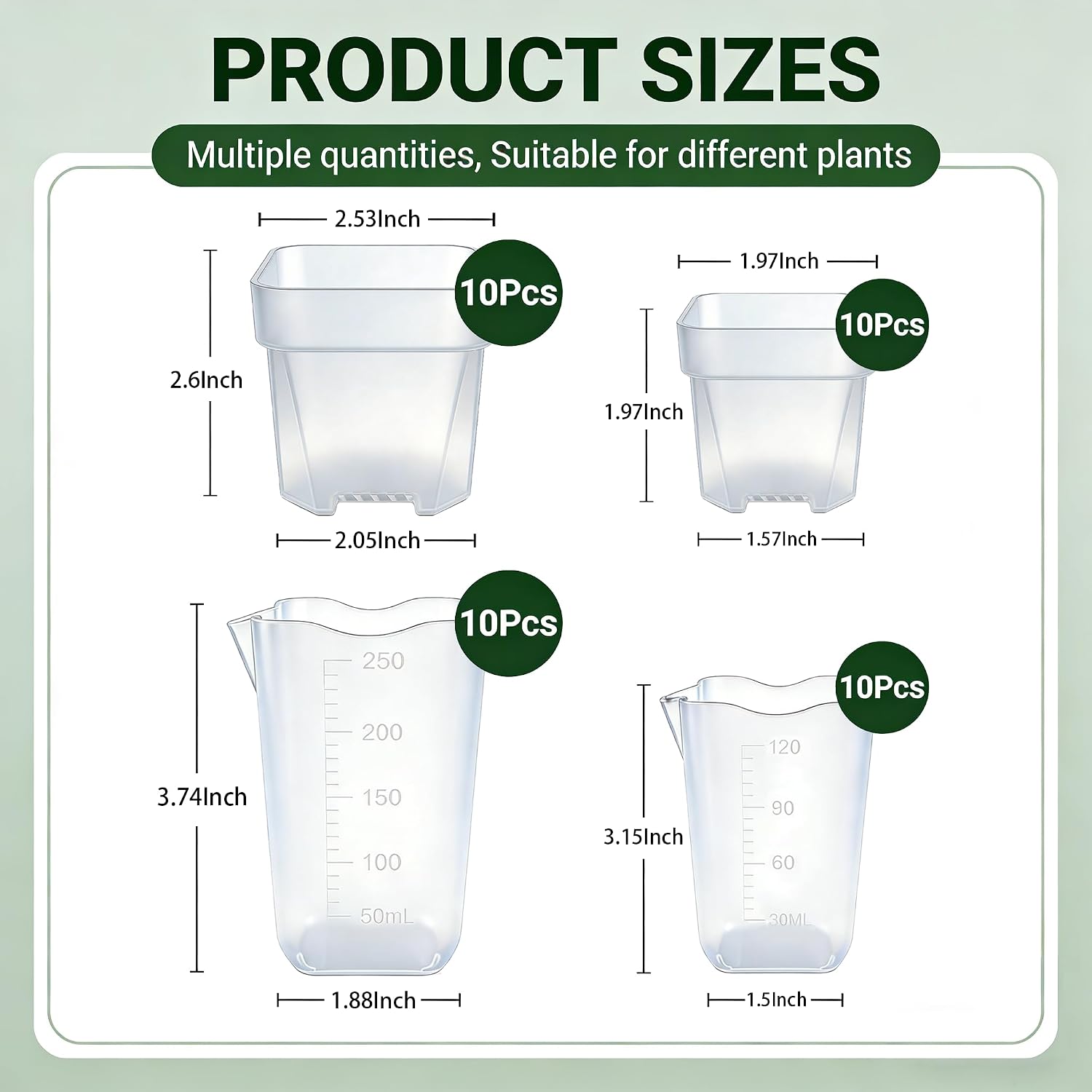 20 Pack Self-Watering Pots, 2 & 2.5 Inch Nursery Planters | Clear semi hydroponic pots with drainage holes, ideal for