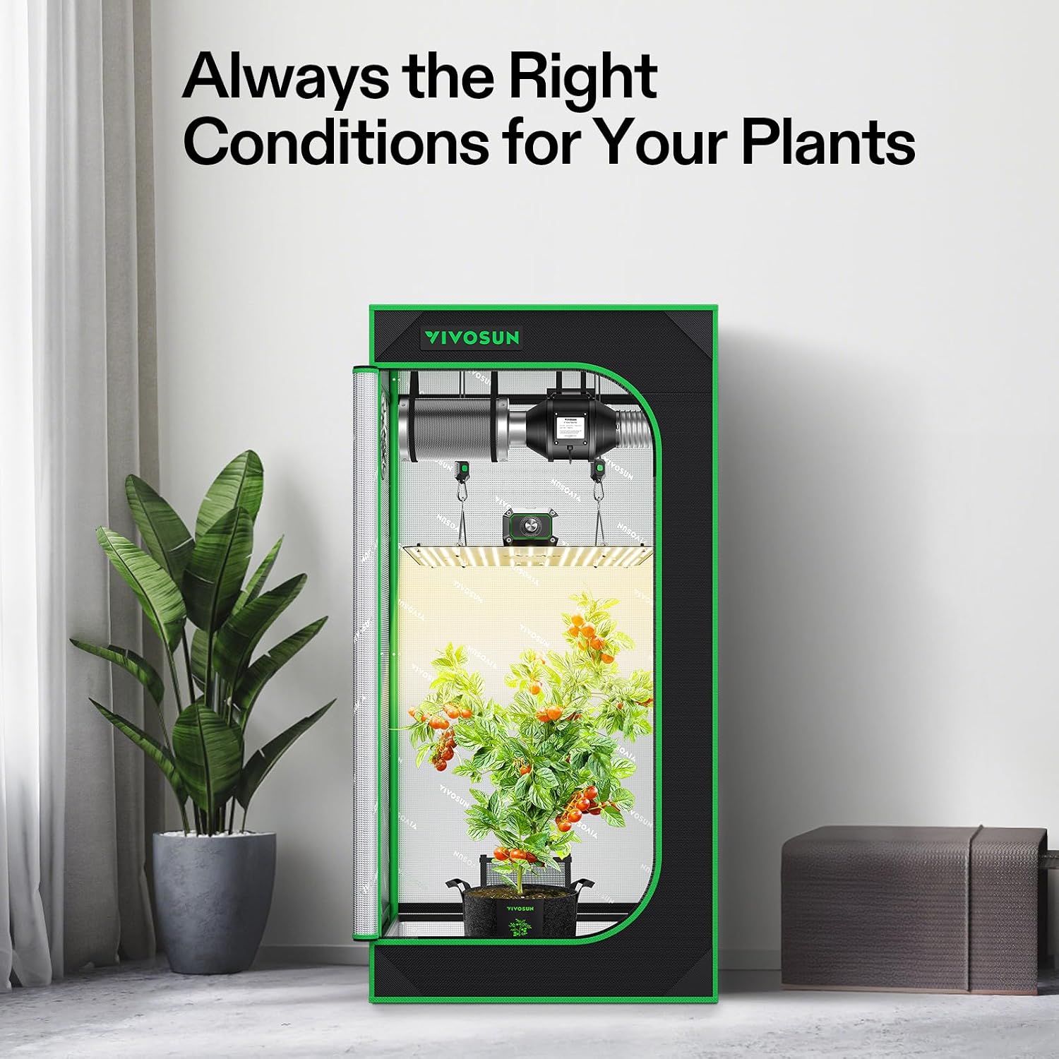VIVOSUN 2x2ft Grow Tent Kit with 100W Full Spectrum LED Grow Light | WiFi-Controlled Grow System,Automatic Ventilation