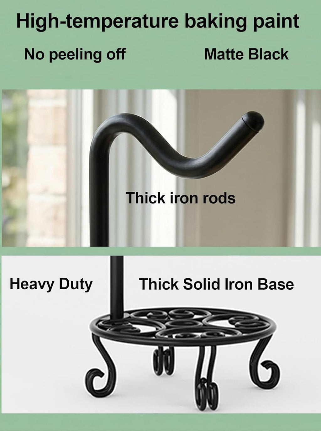 75'' Tall Shepherd's Hook with Base Adjustable Height Indoor Outdoor | Heavy Duty Base,Stable Outdoor Garden Hook,For