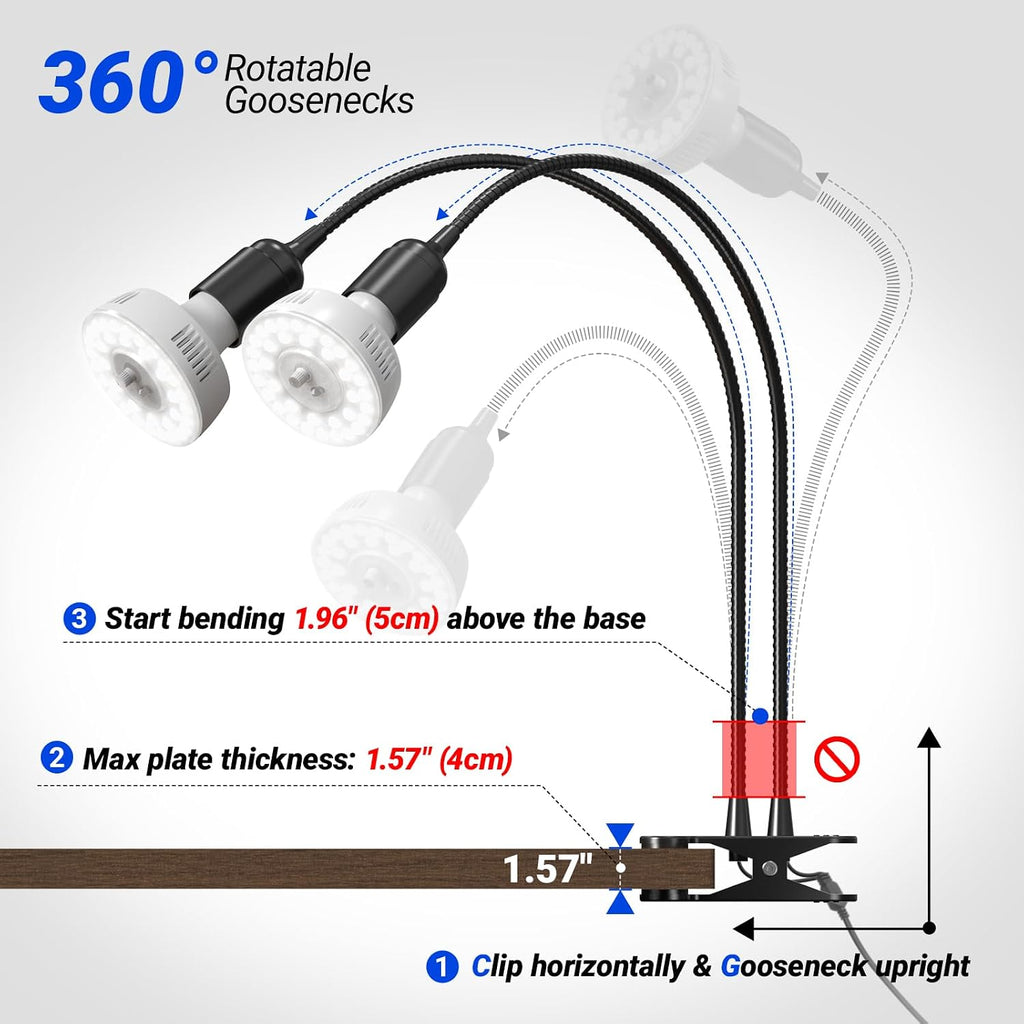 Barrina Orbgrow OG11A2 Clip On Grow Light for Indoor Plants, 5000K 22W | Integrated Stepless Dimming & Timing, Full
