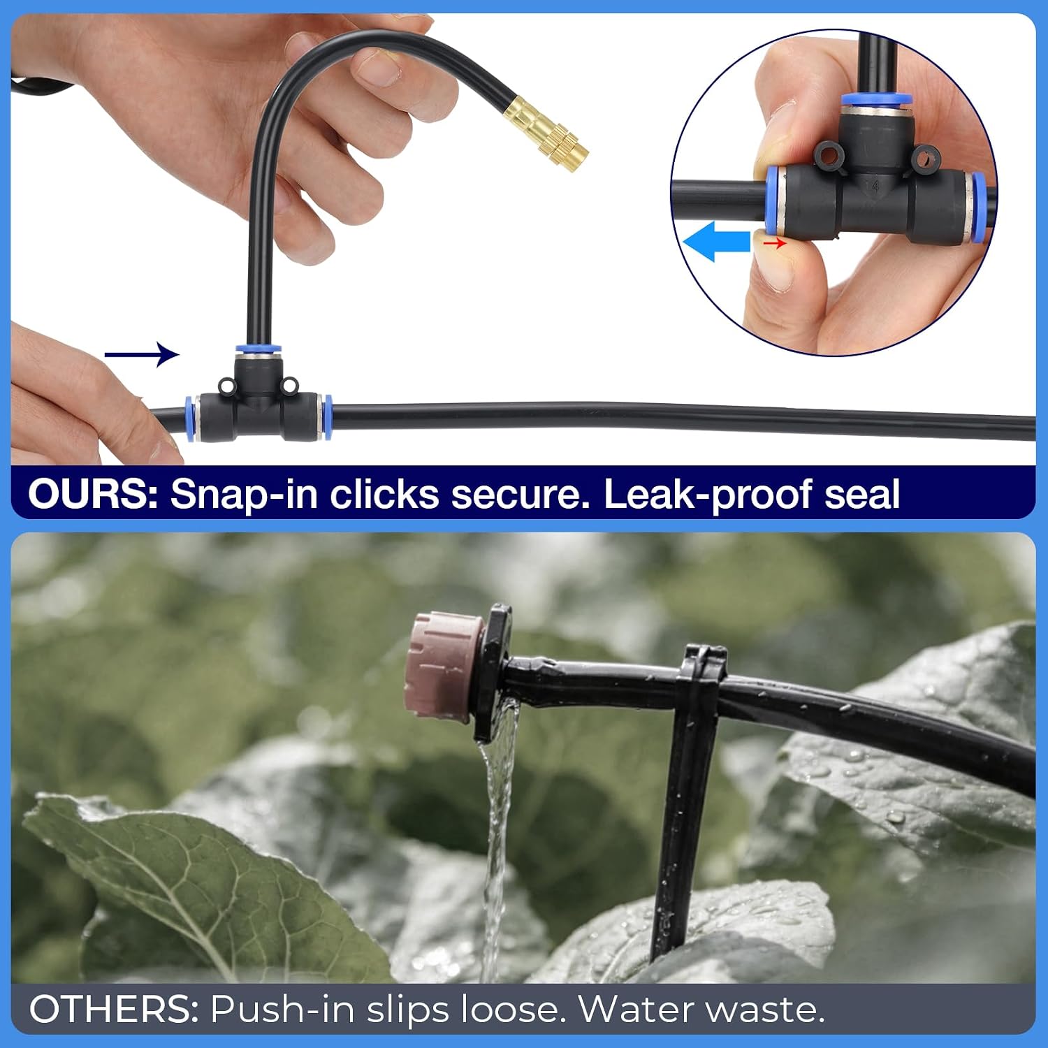 GOTGELIF 100FT Drip Irrigation Kit, with 25Pcs 360° Adjustable Nozzles, 5/16" Tubing, 30 T-connectors, Water-Saving