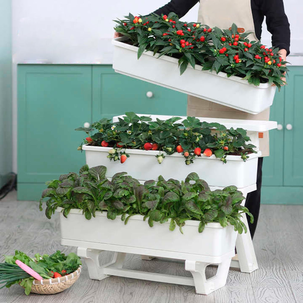 3-Tier Stackable Planter Box, Indoor Outdoor Vertical Garden System, 29 x 28 x 22 inches, White