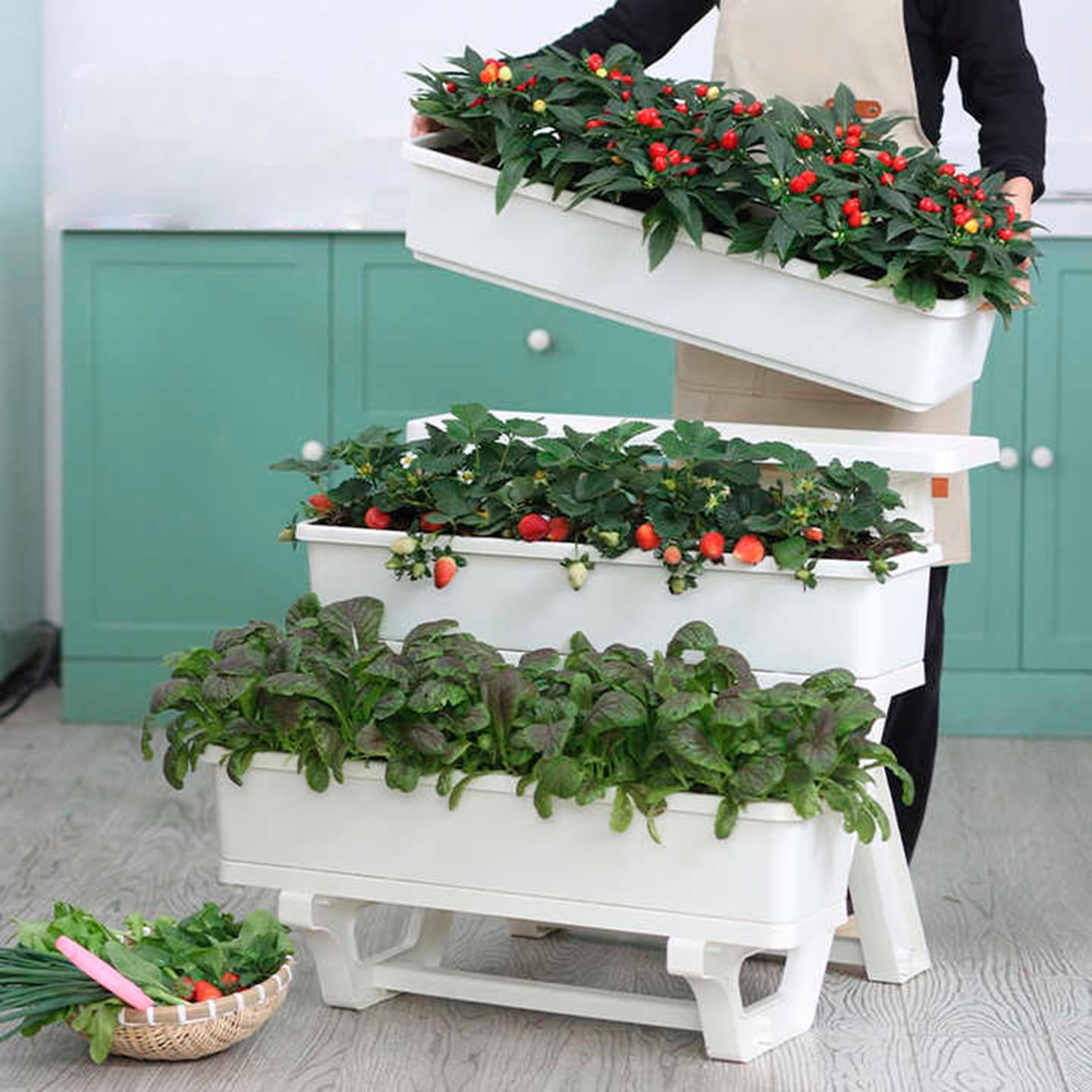 3-Tier Stackable Planter Box, Indoor Outdoor Vertical Garden System, 29 x 28 x 22 inches, White