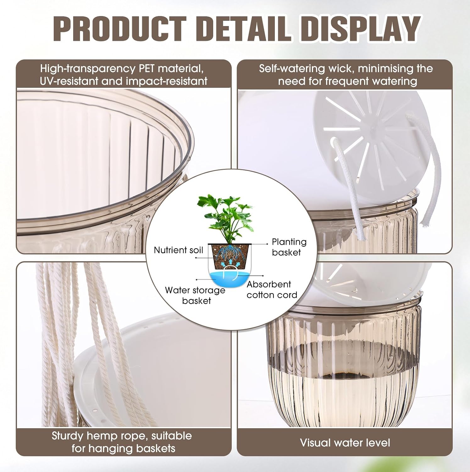 Hanging Planter Set of 6 Self Watering Indoor Flower Pots with Water Level Indicator Modern Plant Hangers for Indoor