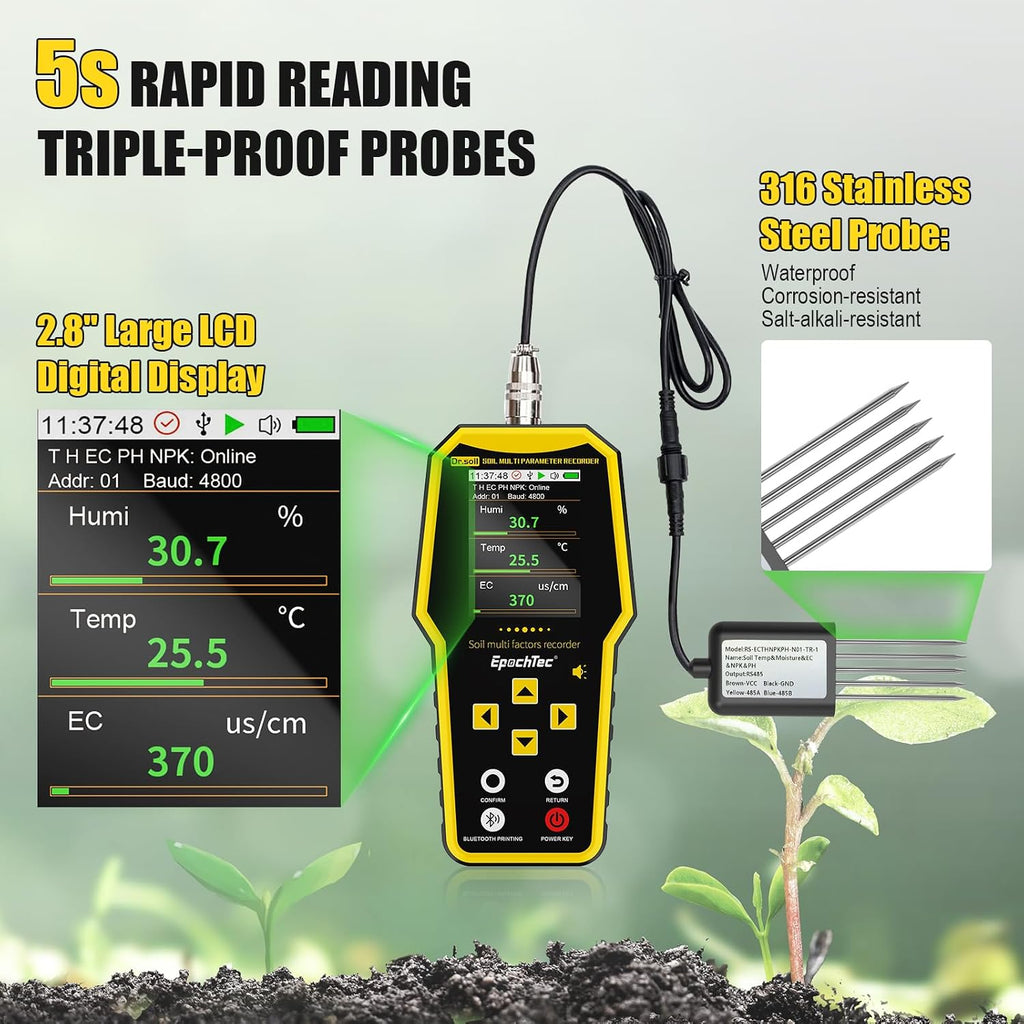 7 in 1 Soil Tester, Digital NPK Tester, Soil Test Kit ±1% High Precision | with Soil PH Meter/Moisture/Temperature/EC