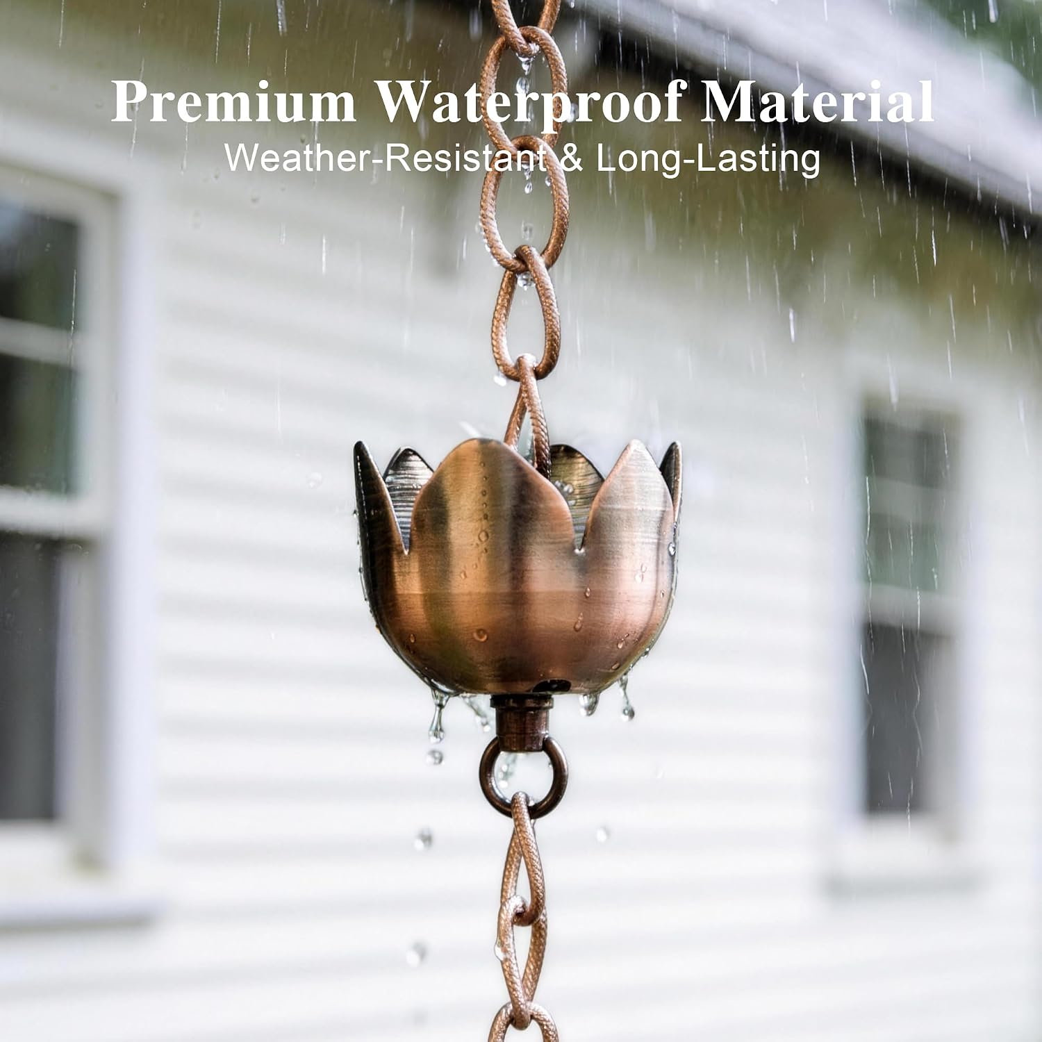6FT Lotus Rain Chain, Metal Rain Chains for Gutters with 8 Cups | Adjustable Rainwater Catcher Chain for Outside, Rain