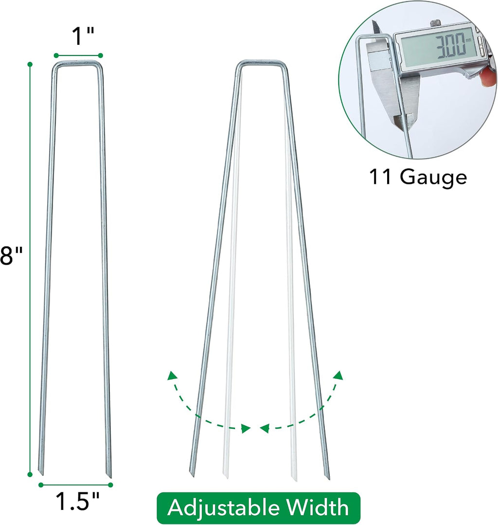 UNCO- Galvanized Landscape Staples, 8 Inch, 200 Pack, Garden Staples, U-Shaped Landscape Pins for Weed Barrier Cover