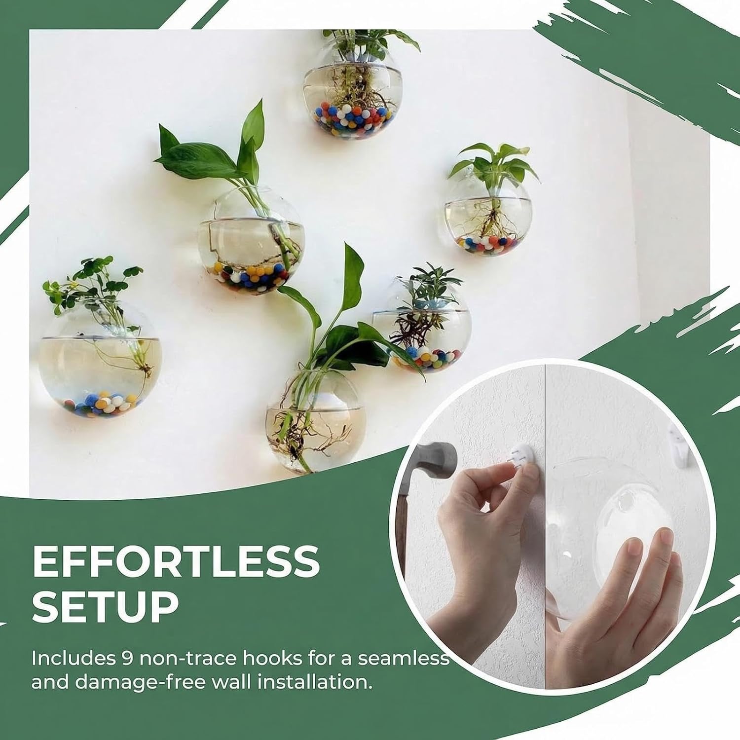 6 Pack Wall Hanging Planters Terrarium, 4.7 Inch Glass Oblate Globe Plants Containers, Wall Mount Clear Flower Vase for