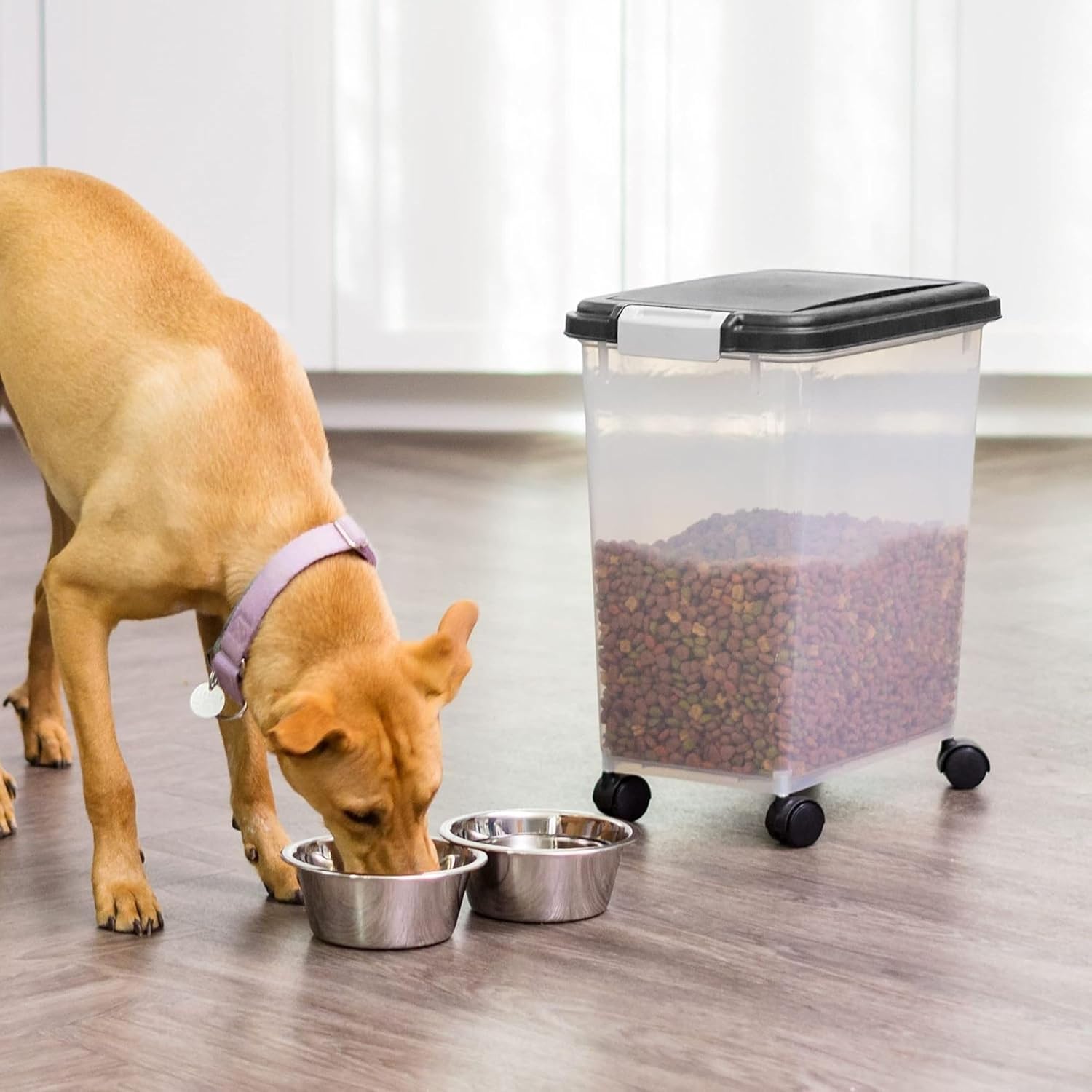 IRIS USA Dog Food Storage Container, Airtight, 30 lb Capacity, Wheels | Airtight seal keeps kibble, bird seed, and pet