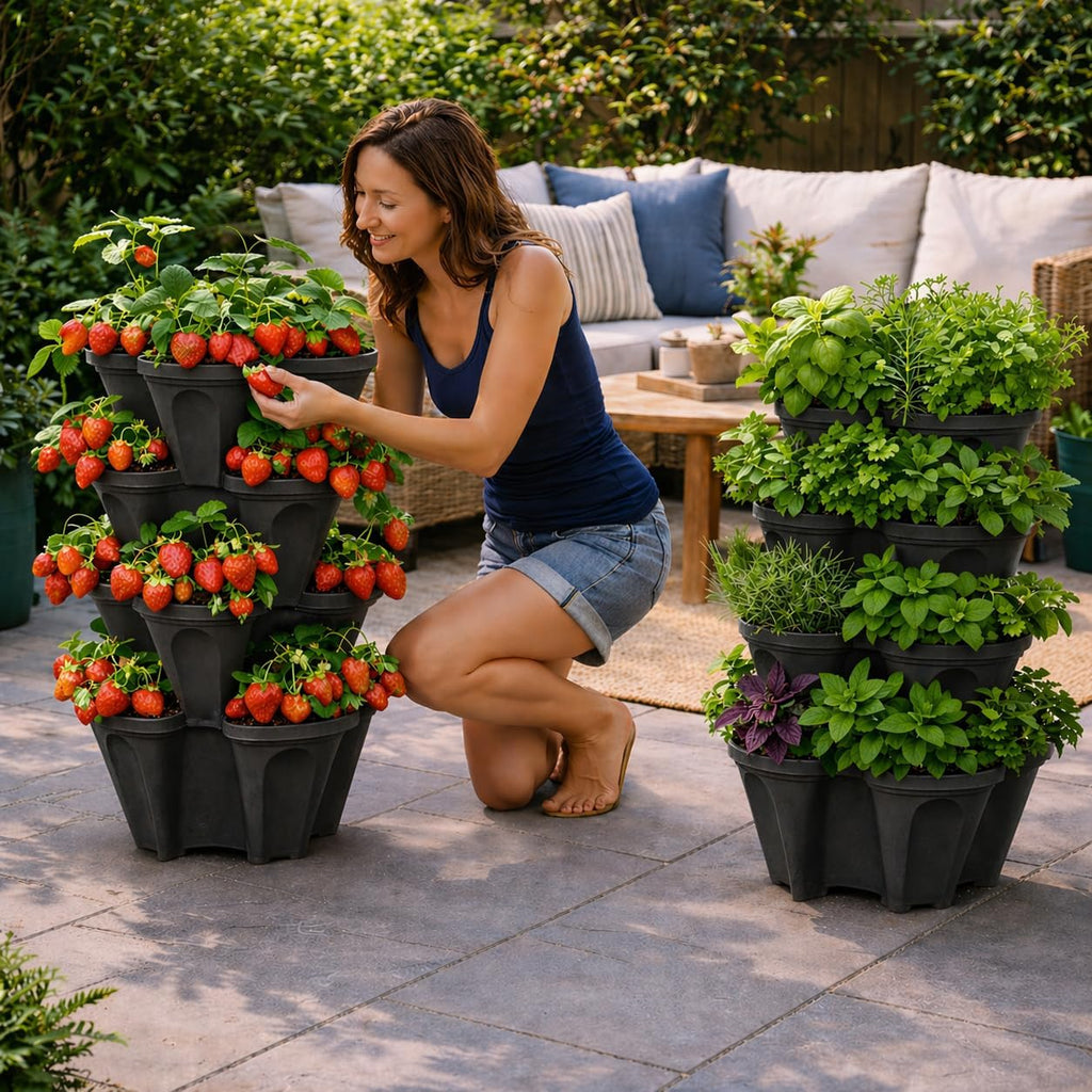 Vertical Garden Planter 4 Tier Stackable System 16 Plants, Space Saving Herb, Strawberry & Food Crop Planter with
