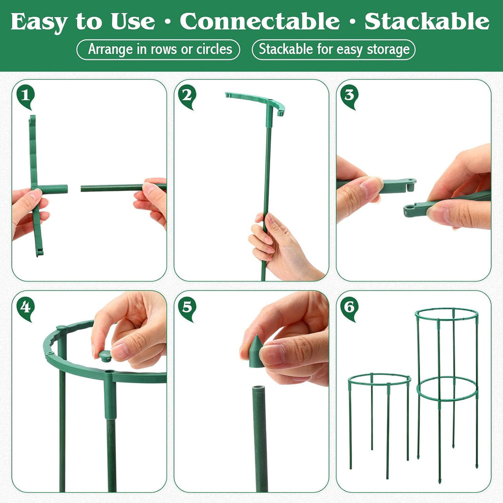 100 Pcs Plant Support Stake 5.9" W X 9.8" H Half Round Plant Cage Stackable Garden Flower Support for Indoor Outdoor