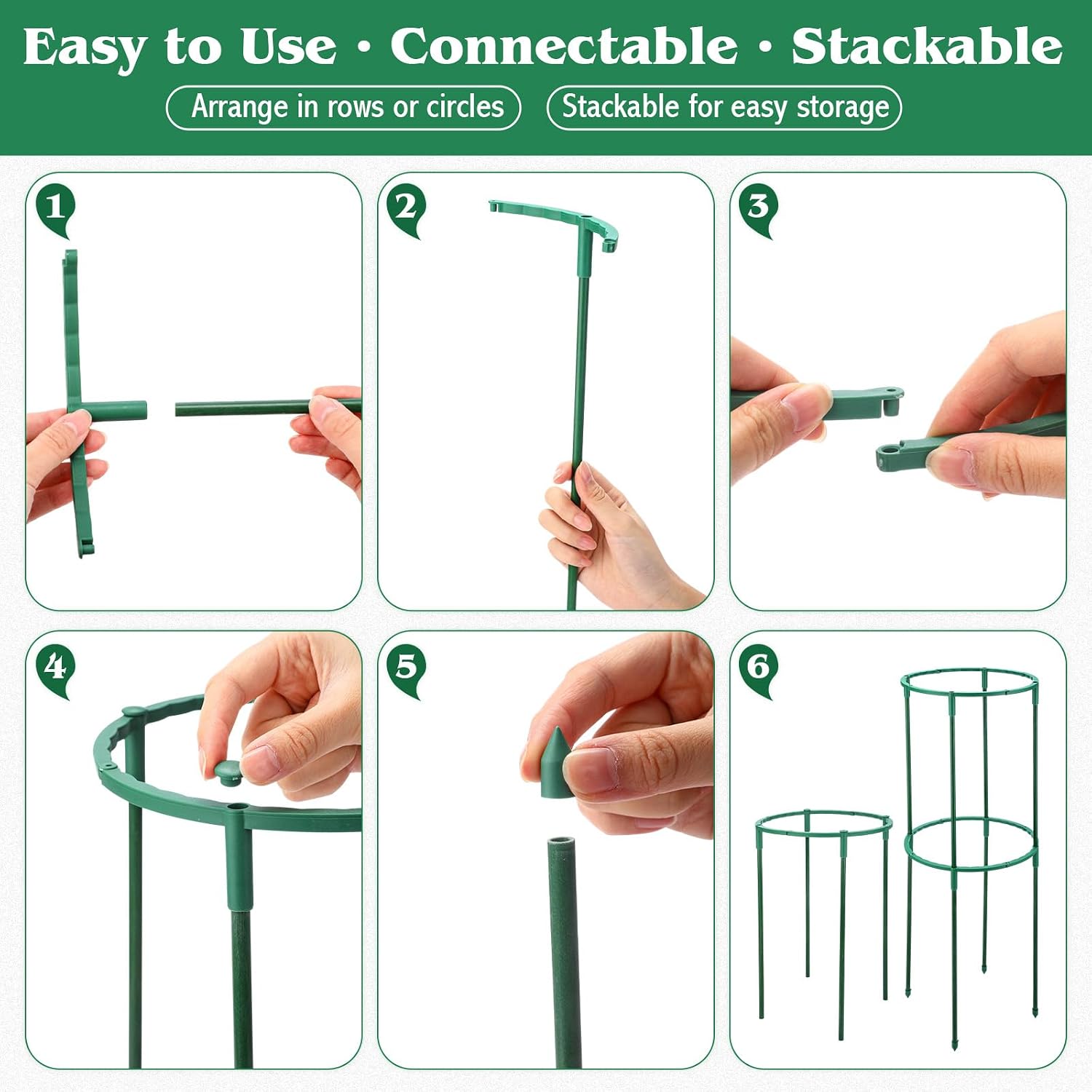 100 Pcs Plant Support Stake 5.9" W X 9.8" H Half Round Plant Cage Stackable Garden Flower Support for Indoor Outdoor