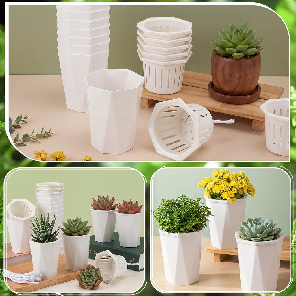 24 Pcs 4" Self Watering Pots for Indoor Plants Plastic Mini Self Water Pots Bulk White Small Flower Planter with Inner