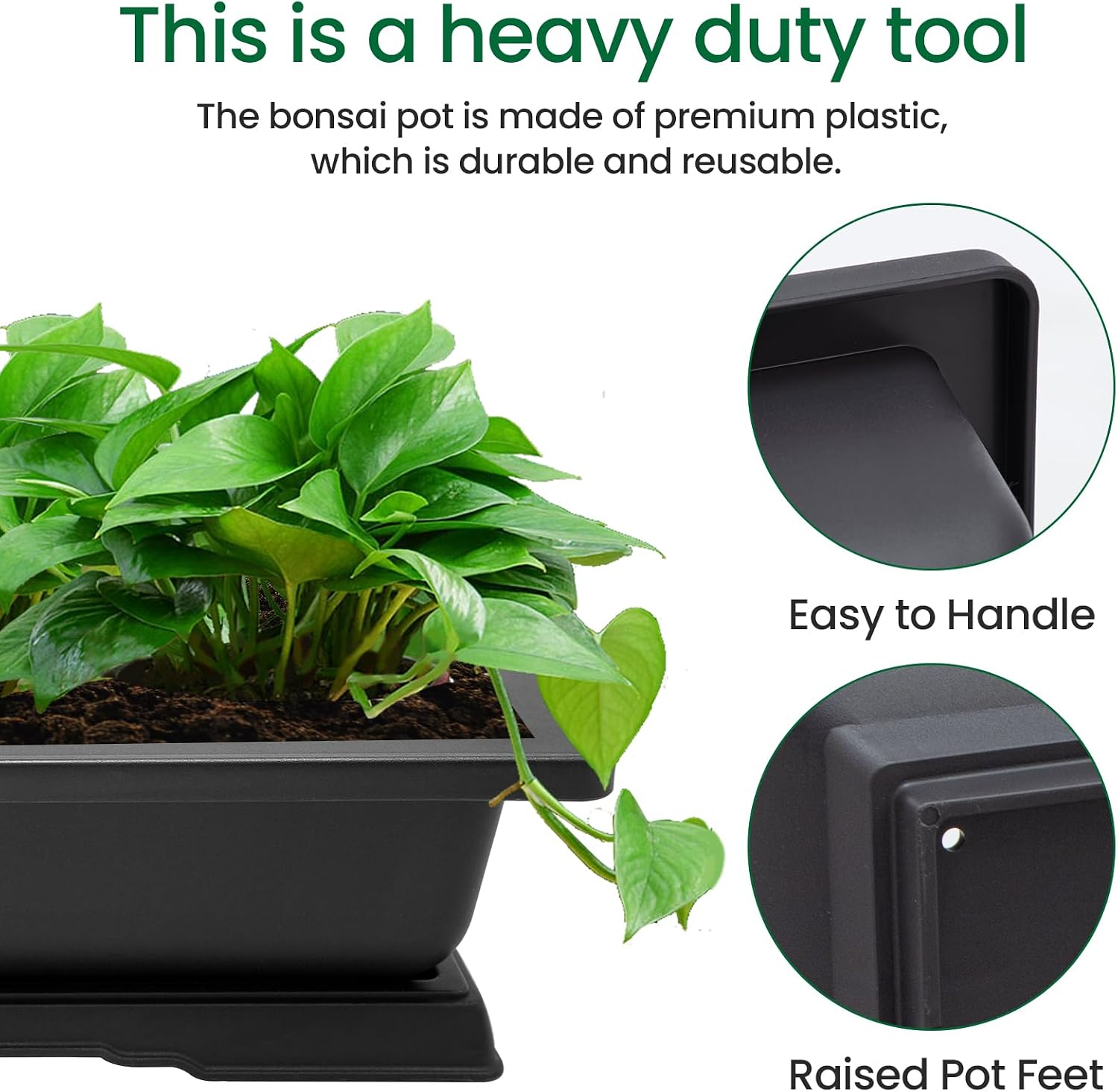 GROWNEER Large Bonsai Training Pots 3 Packs 14 Inch with Drainage Humidity Trays & Repotting Mat, Bonsai Tree Pot