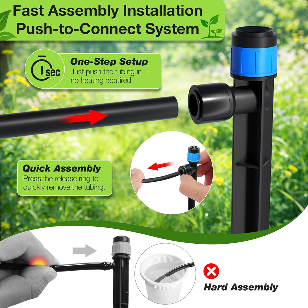 MIXC 250FT Drip Irrigation System Kit, Quick-Connect Garden Misting Watering System with 1/2” 1/4” Tubing Adjustable