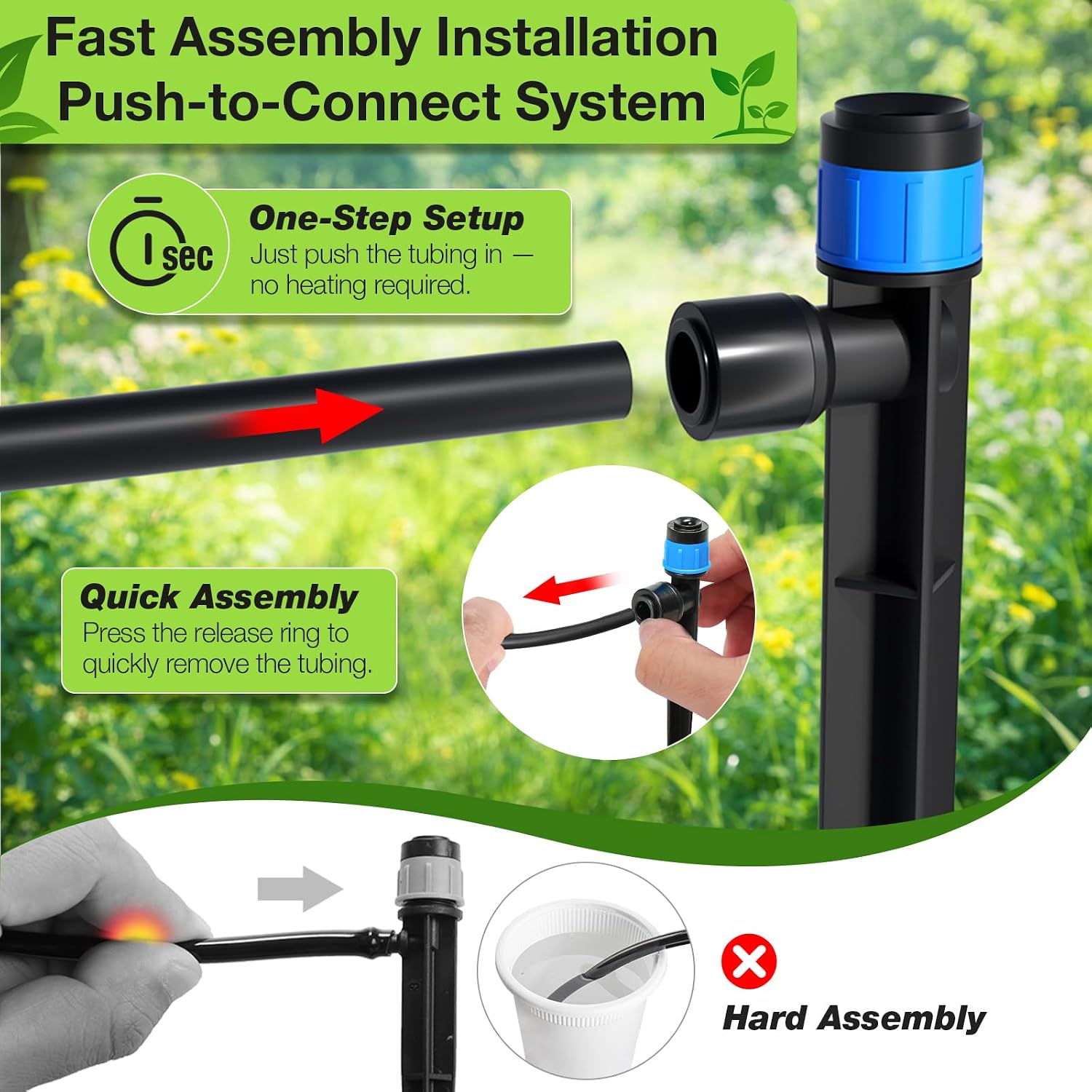 MIXC 250FT Drip Irrigation System Kit, Quick-Connect Garden Misting Watering System with 1/2” 1/4” Tubing Adjustable