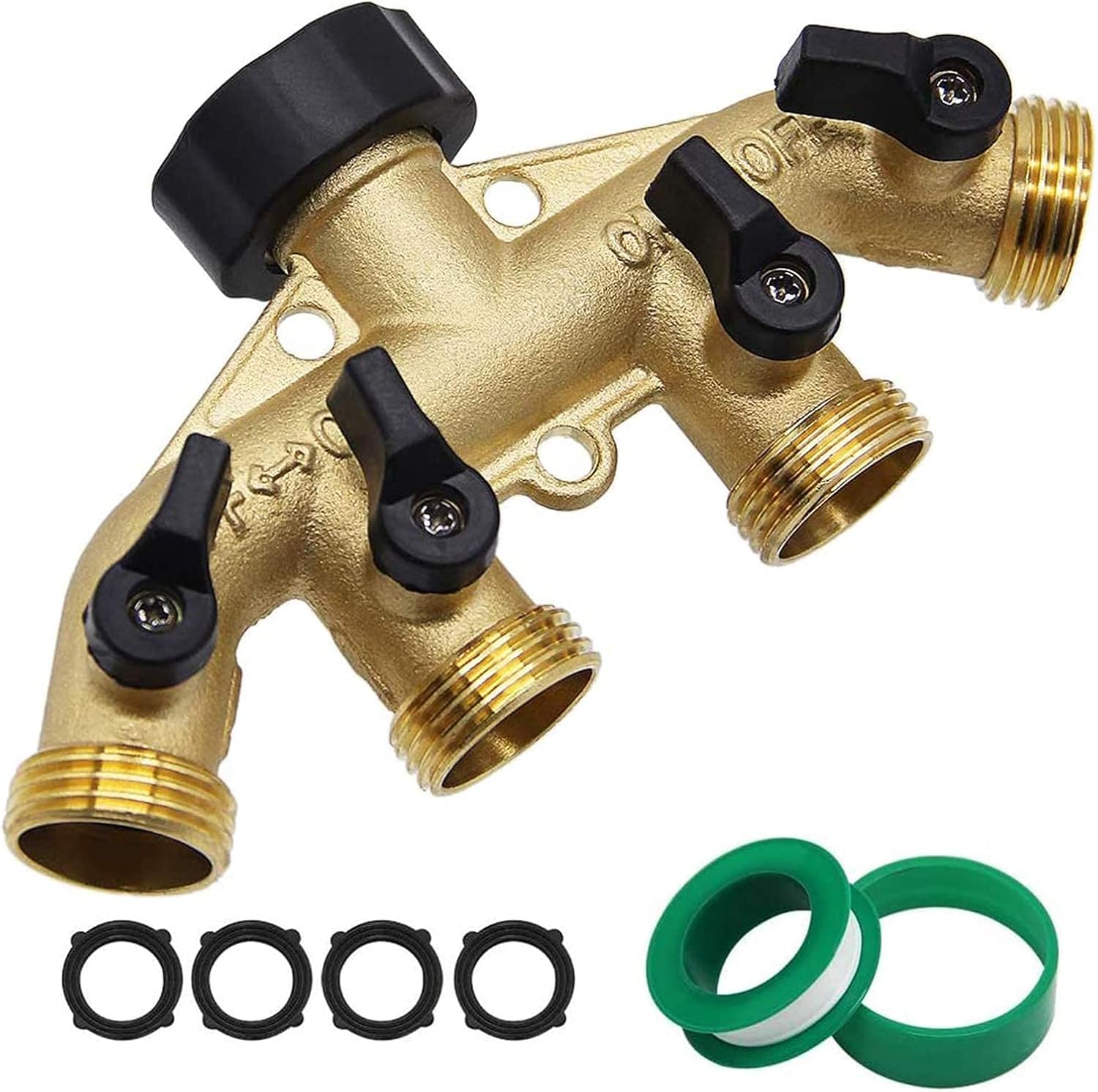 Twinkle Star 3/4 Inch Garden Hose Fitting Quick Connector | 4 Way Heavy Duty Brass Garden Hose Splitter