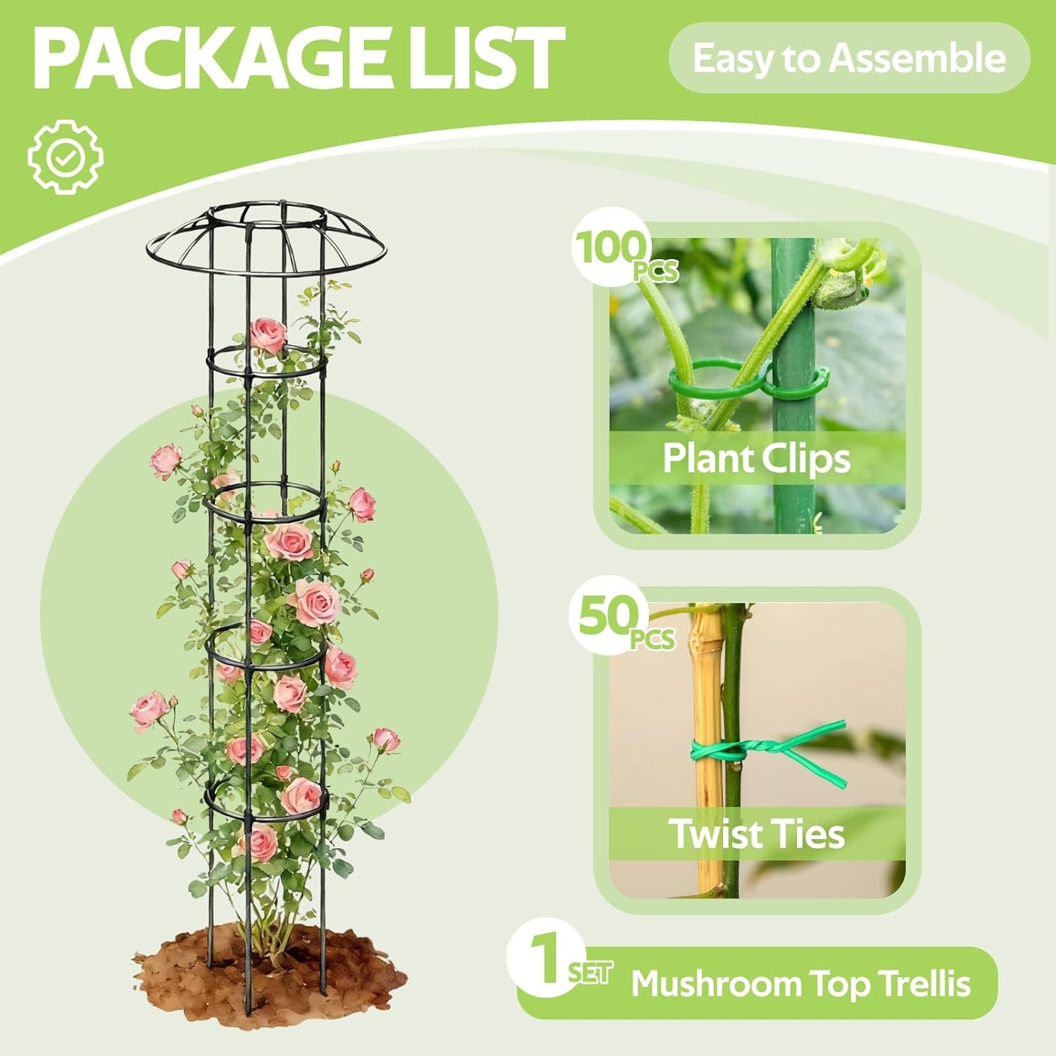 Garden Trellis for Climbing Plants Outdoor - Unique Umbrella Top Round Trellis for Indoor Potted Plant - 64" Tall