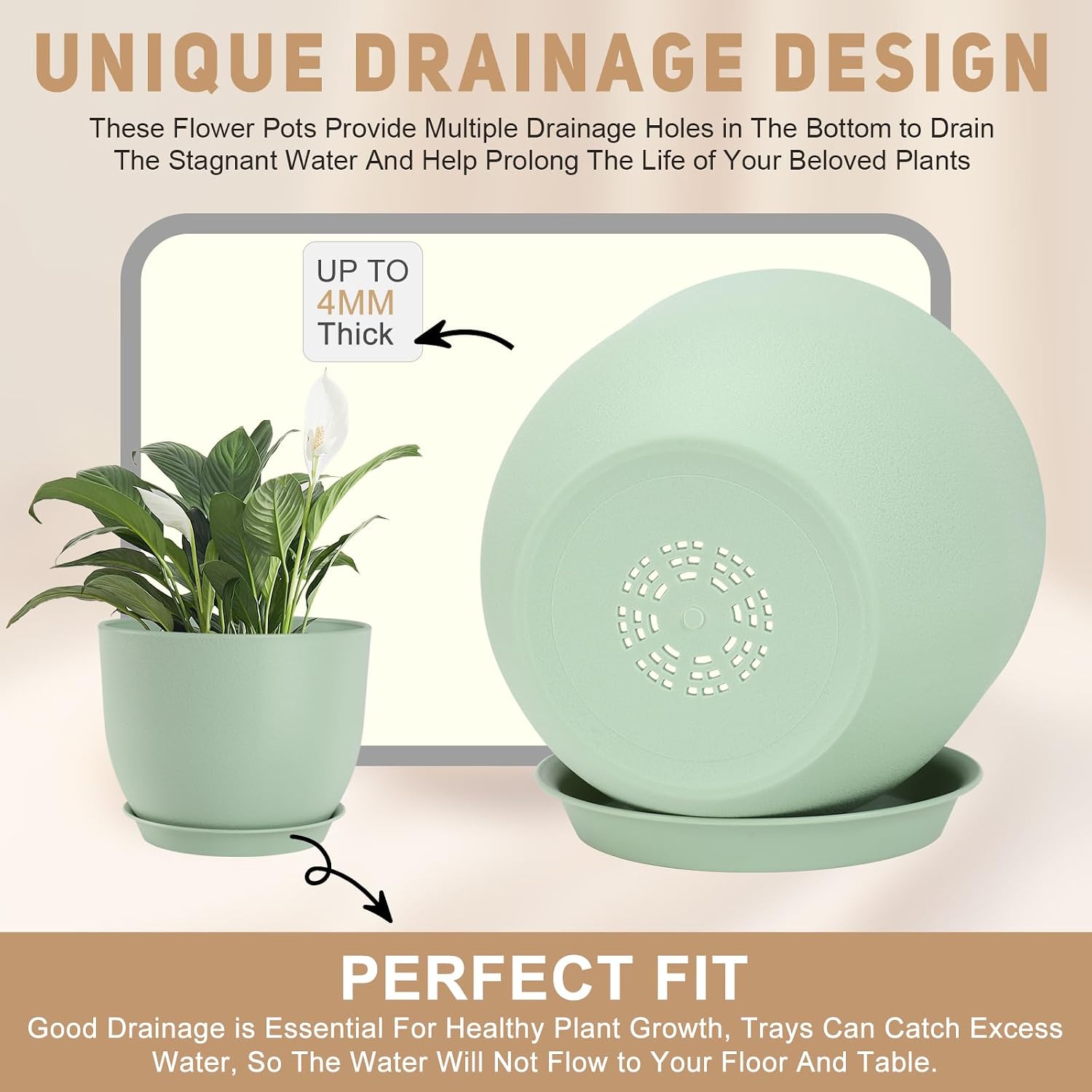 YNNICO Plant Pots 10/9/8/7.5/7 inch Flower Pots with Multi Mesh Drainage Holes, Planters for Indoor Outdoor Garden