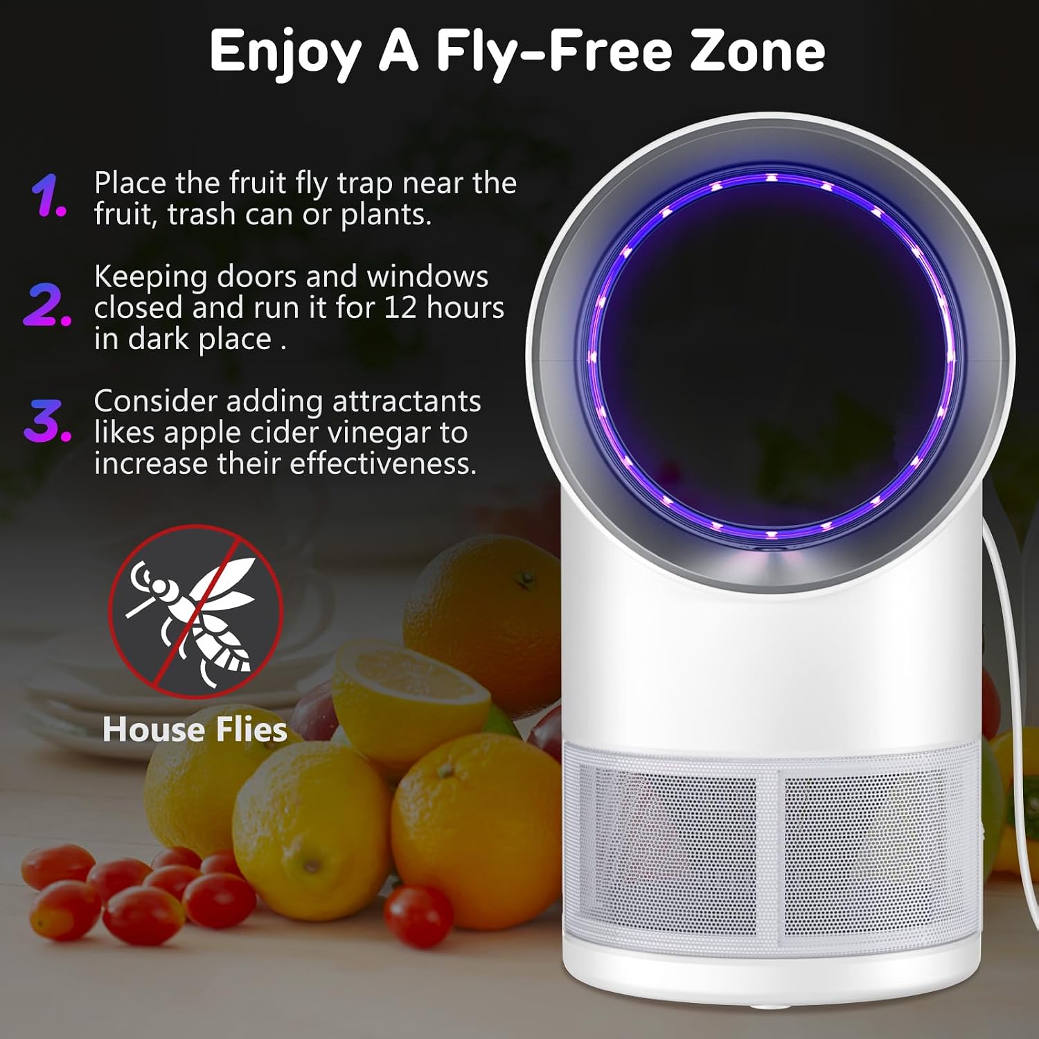 Fly Trap Indoor,White Gnat Traps House Indoor,Timed Indoor Insect Trap | Fruit Fly Trap Indoors Suctions & Captures