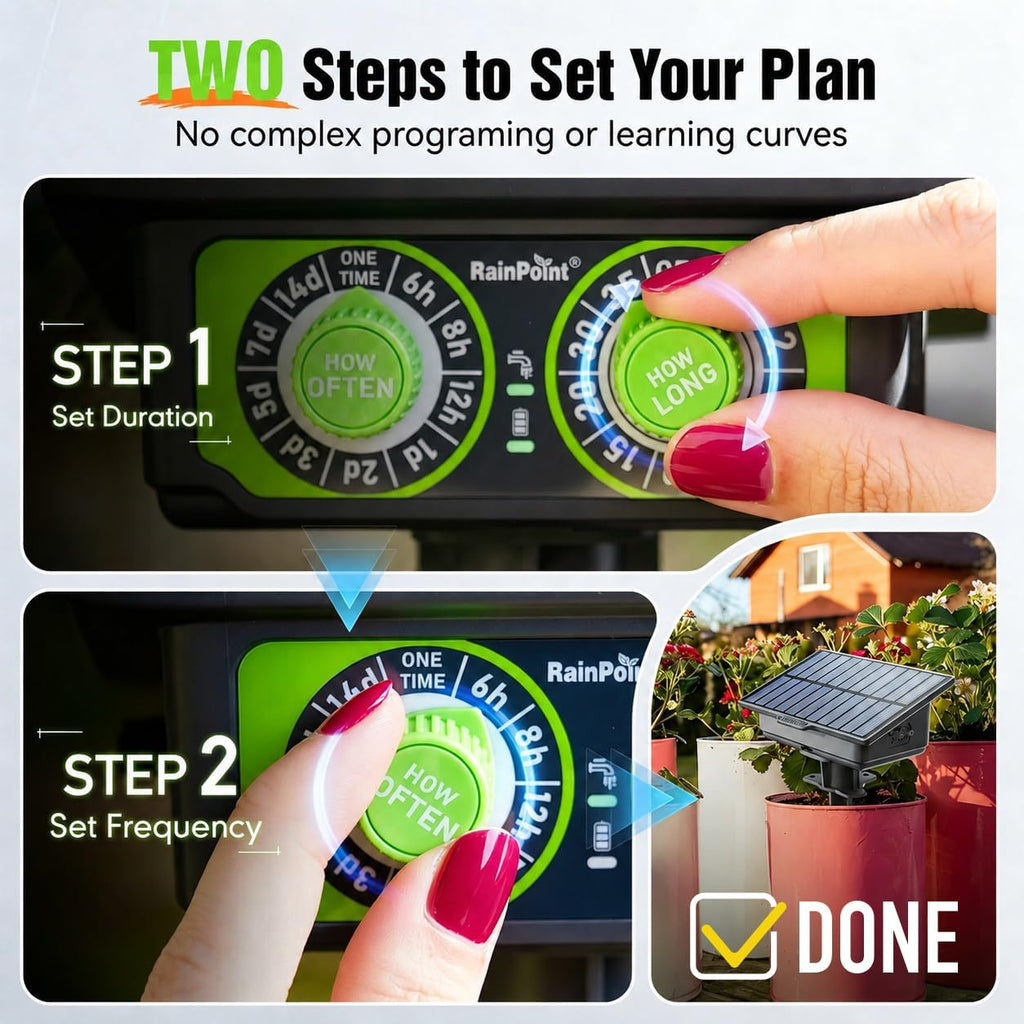 RAINPOINT Easy-Setup Solar Drip Irrigation System Outdoor & Indoor, Automatic Plant Waterer Device Kit