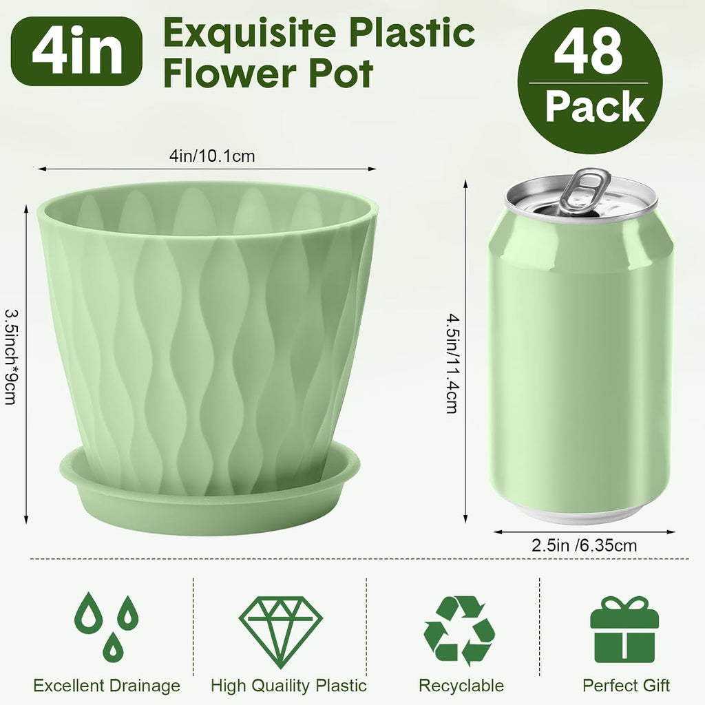 48 Pack 4 Inch Plant Pots Bulk Small Pots for Succulents Waffle Texture Plastic Planter with Drainage Holes and Saucers