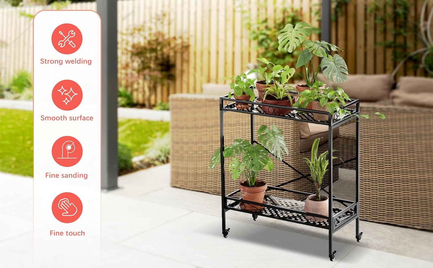 Zhongma 2 Tier Window Height Sturdy Metal Plant Stand with Wheels, 32.7x16x39.4 Inch High, Heavy Duty Succulent Shelf