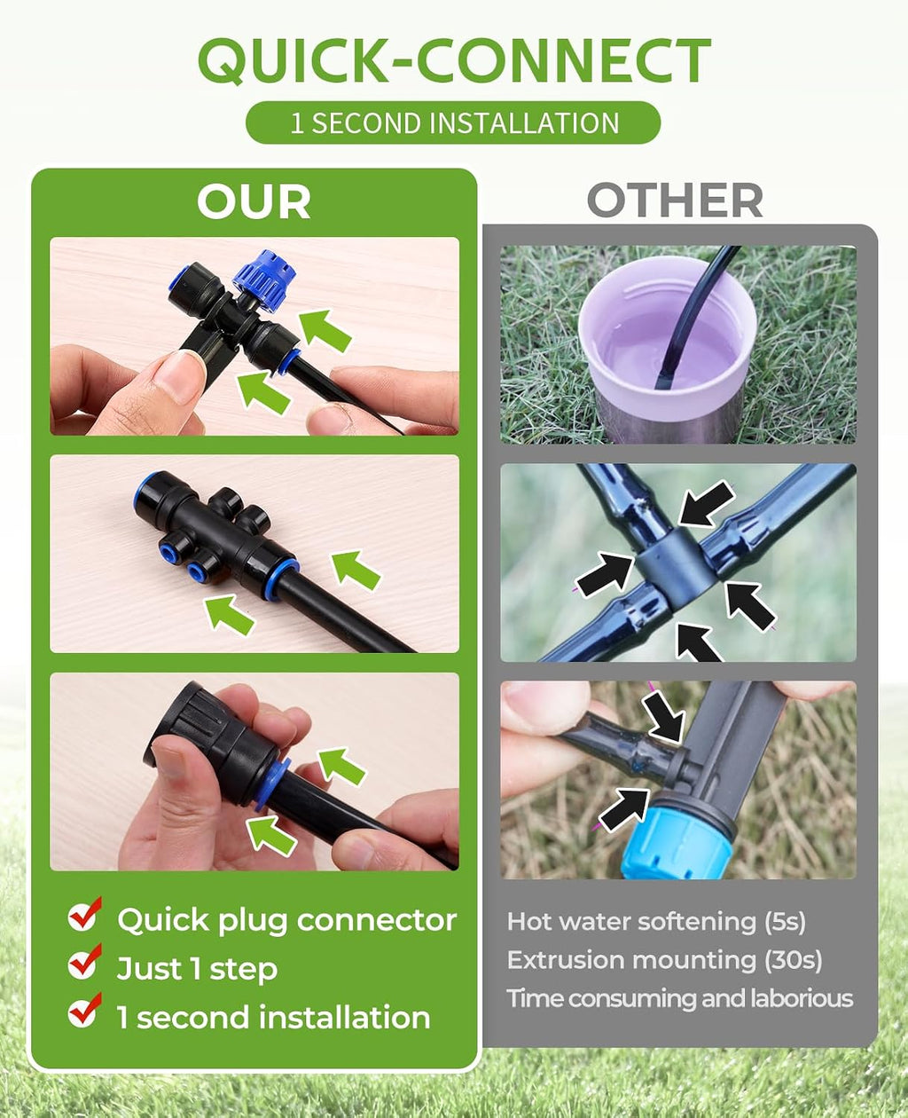 HIRALIY 220FT Garden Drip Irrigation Kit for Large Gardens | Quick-connect watering system with 33FT 15mm hose, 32