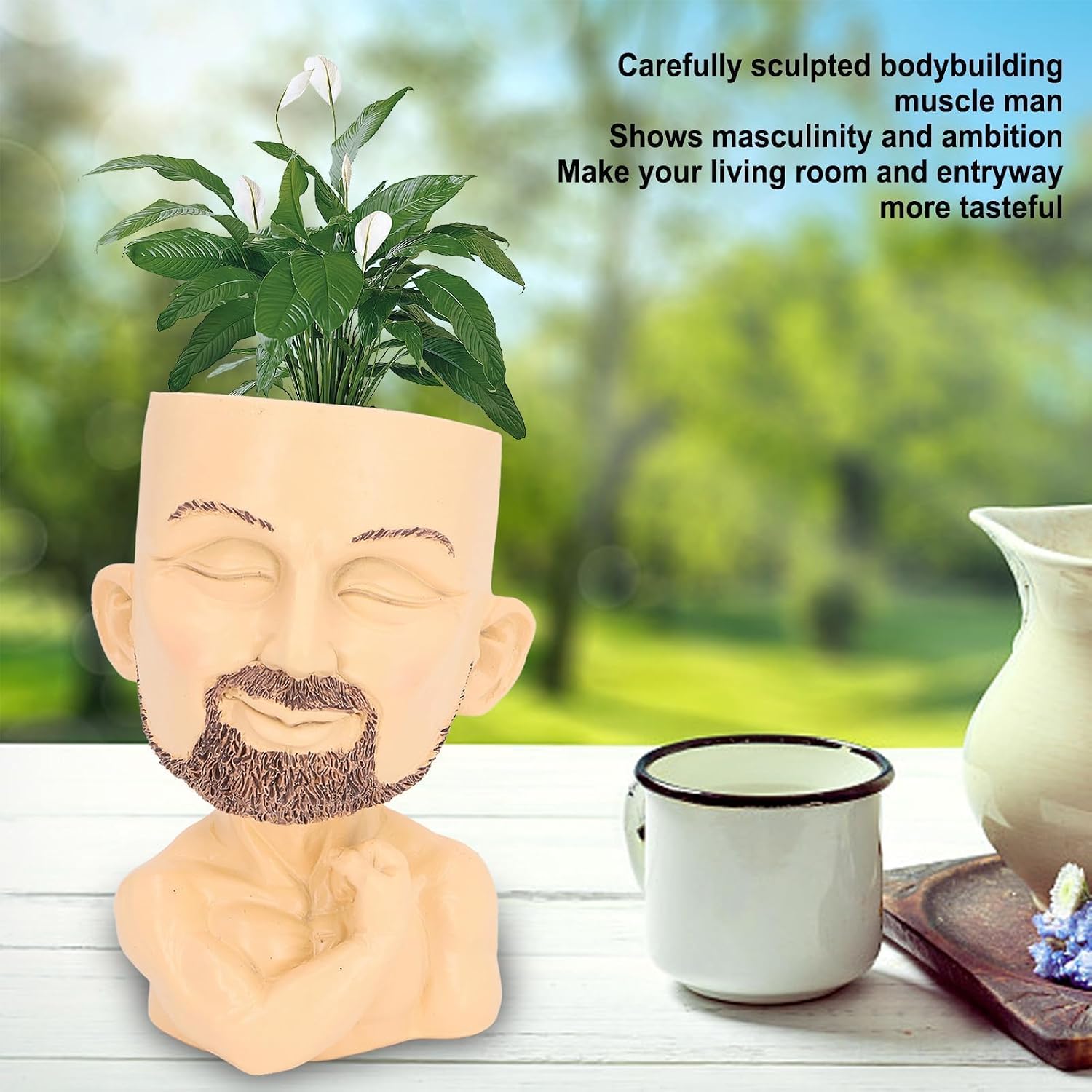 HERCHR Muscular Man Face Planter Pot, Face Flower Pot Head Planter Cute Planters for Indoor Plants, Succulents, Resin