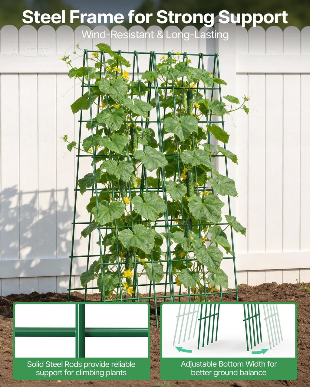 Suteck A-Frame Cucumber Trellis 59.4" 2 Pack, Foldable Metal | Garden Trellis for Cucumbers, Peas, Beans & Climbing