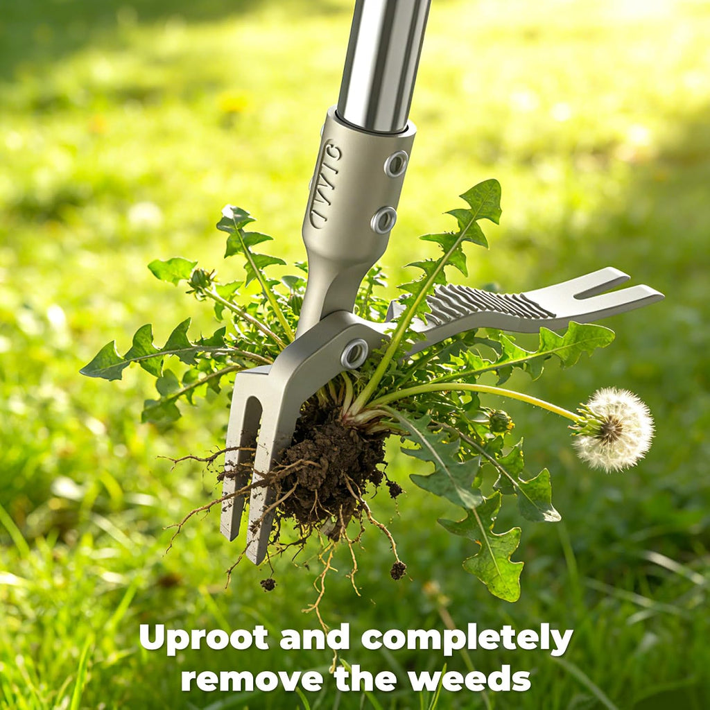 One-Piece Stand Up Weed Puller Tool with Long Handle, 47" Assembleless Stainless Steel Garden Weeder Dandelion Root