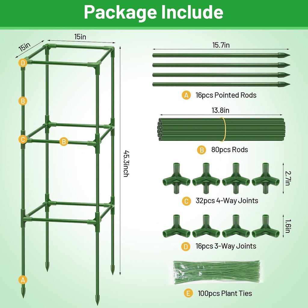 4 Pack 45 Inch Tomato Cages for Garden, Heavy Duty Tomato Trellis | Adjustable & Reusable Square Tomato Plant Support