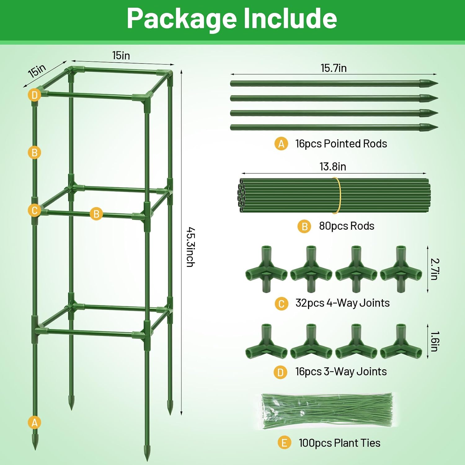 4 Pack 45 Inch Tomato Cages for Garden, Heavy Duty Tomato Trellis | Adjustable & Reusable Square Tomato Plant Support