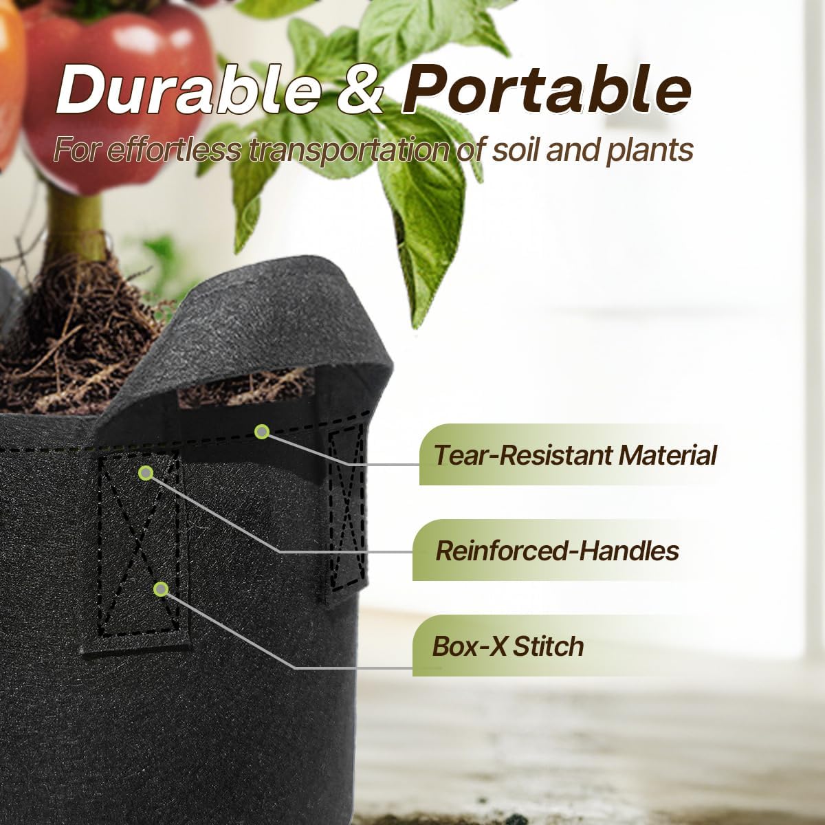 10 Pack 7 Gallon Grow Bags, Heavy-Duty 300G Thickened Non-Woven Fabric Pots with Handles for Potatoes, Mushrooms