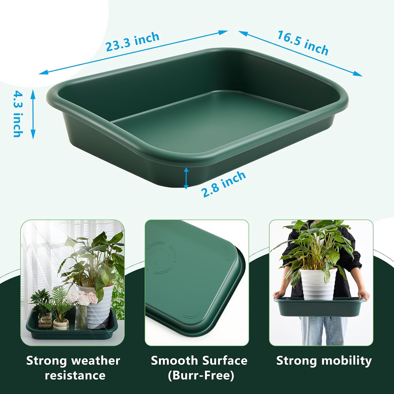 Vesici 3 Pcs Garden Tidy Trays Potting Tray for Seeding Growing, Green | Soil Mixing, Repotting Mat, Large Plant Trays